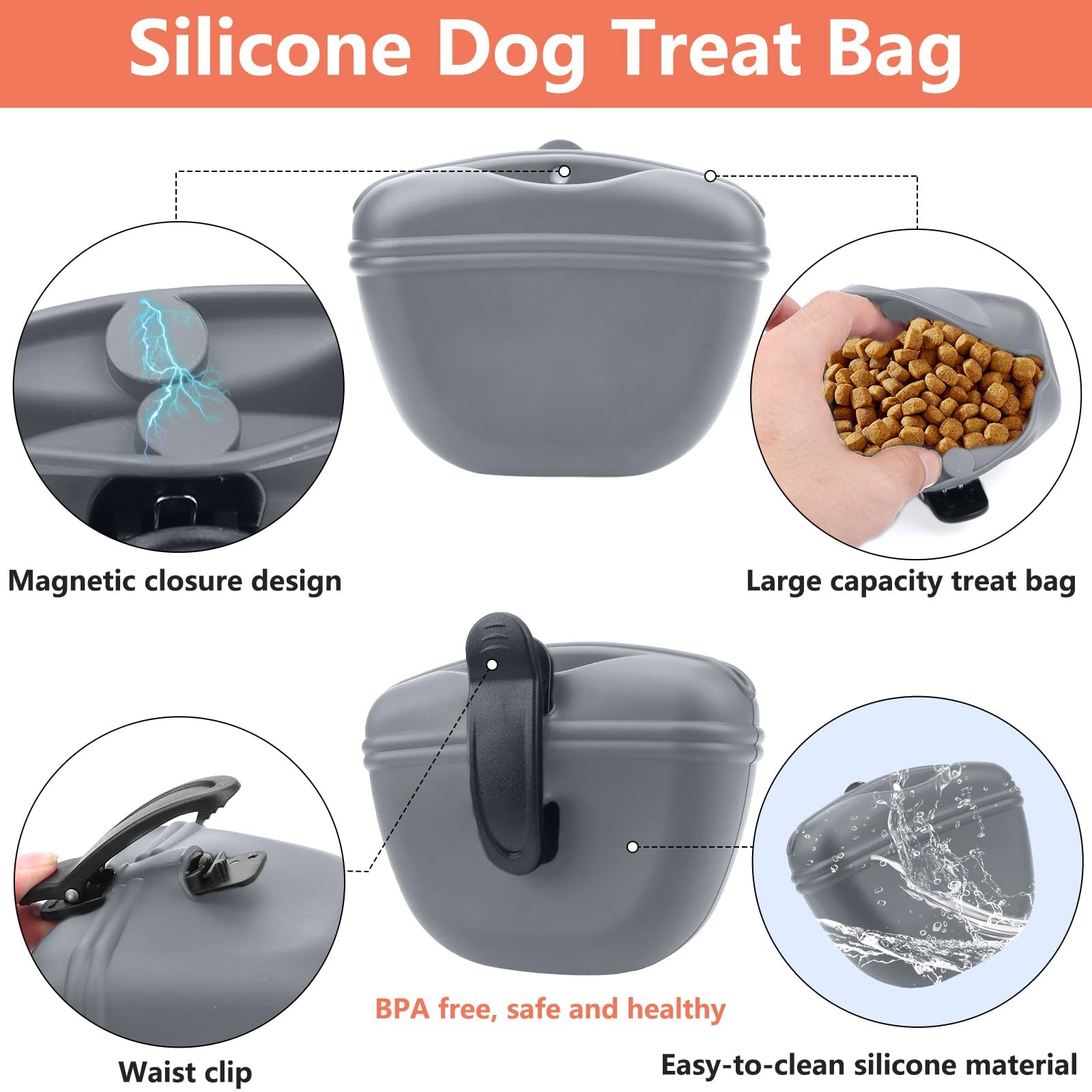 BARKIE Dog Training Kit - Treat Pouch, Pet Training Fanny Pack, 2 Puppy Training Clickers, Ultrasonic Silent Whistle, 2-in-1 Whistle Clicker, Clicker Training Guide Booklet, Dog Poop Bag (Grey) - image 3