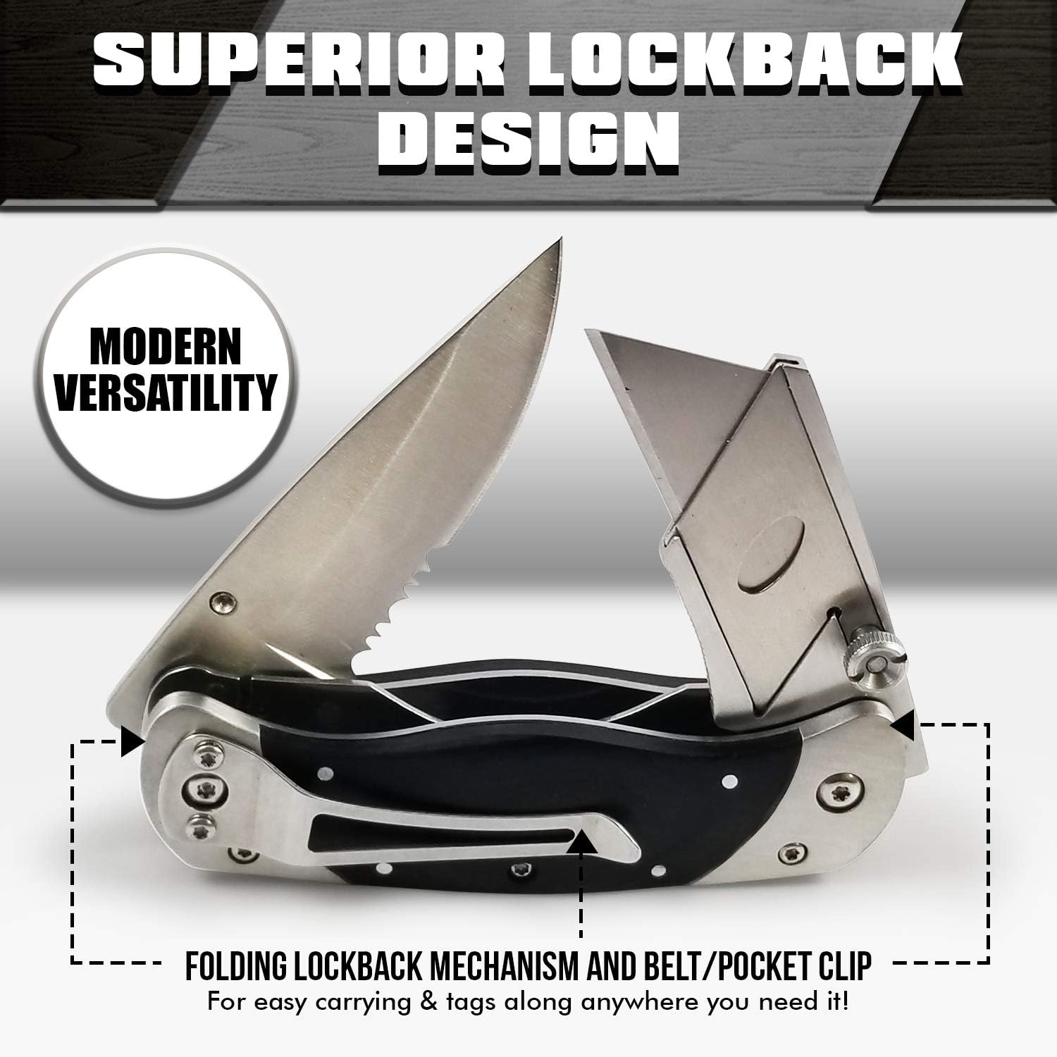 Folding Utility Knife with Belt Clip, Heavy Duty Pocket Knife & Box Cutter Gift Set for Men - Ideal for Work and Everyday Carry