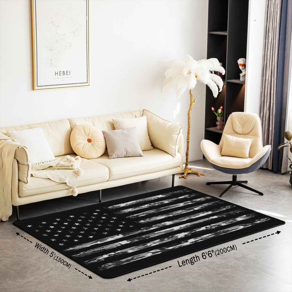 Feelyou American Flag Area Rug 3x5 Kids Camouflage Decorative Carpet Set for Boys Teens Camo Flag Living Room Rugs Branches Military Style Grey Indoor Floor Mat Room Decor