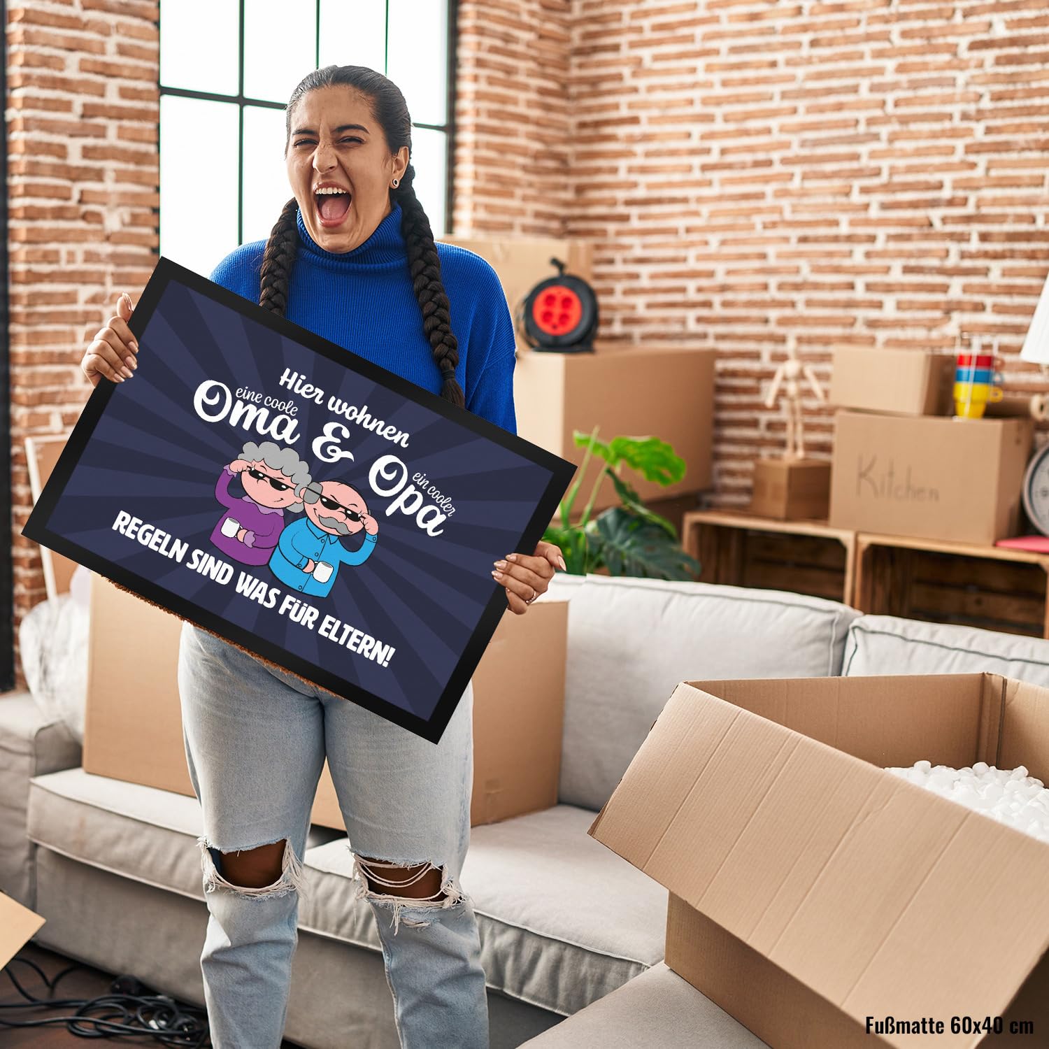 Coole Großeltern Fußmatte XXL in 50x75 cm mit Spruch Regeln sind was für Eltern EIN Cooler Türvorleger für den Eingangsbereich Motiv Wohnungseinweihung Fußabtreter Türmatte