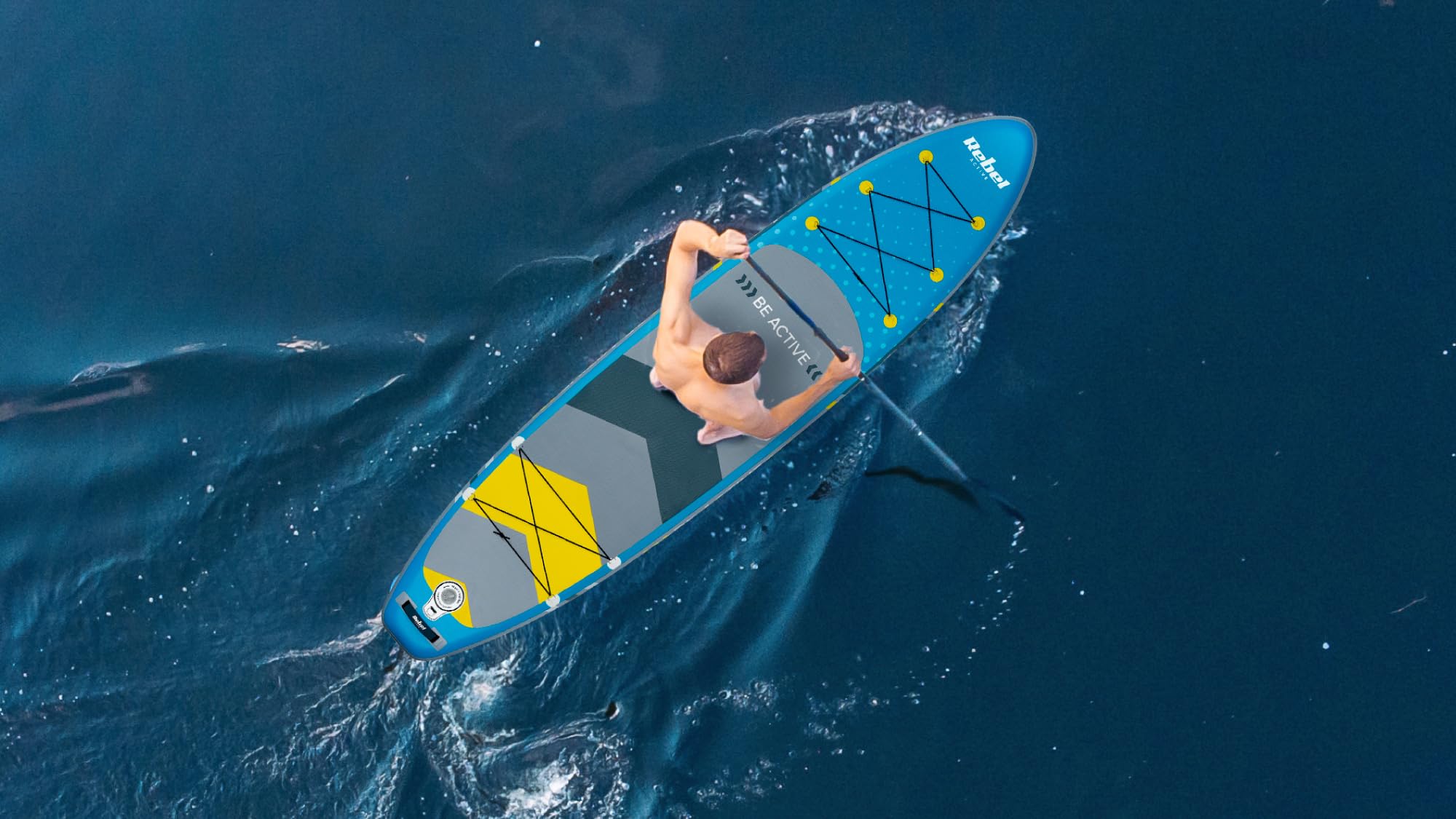 Rebel Electro Tavola da SUP con pompaggio a punto goccia da 350 cm Set zaino con pompa a pagaia RBA-4500-BL