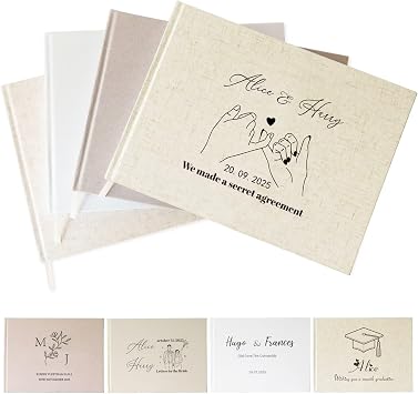 Personalized Wedding Guest Book Custom Names Date Text Photo, Linen Hardcover Blank Guestbook for Wedding Bridal and Baby Shower Birthday Graduation Growth Family Polaroid Pictures Guest Sign in Book