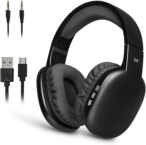 iJoy - Auriculares ultra inalámbricos con micrófono, auriculares Bluetooth inalámbricos recargables sobre la oreja con 10 horas de reproducción,