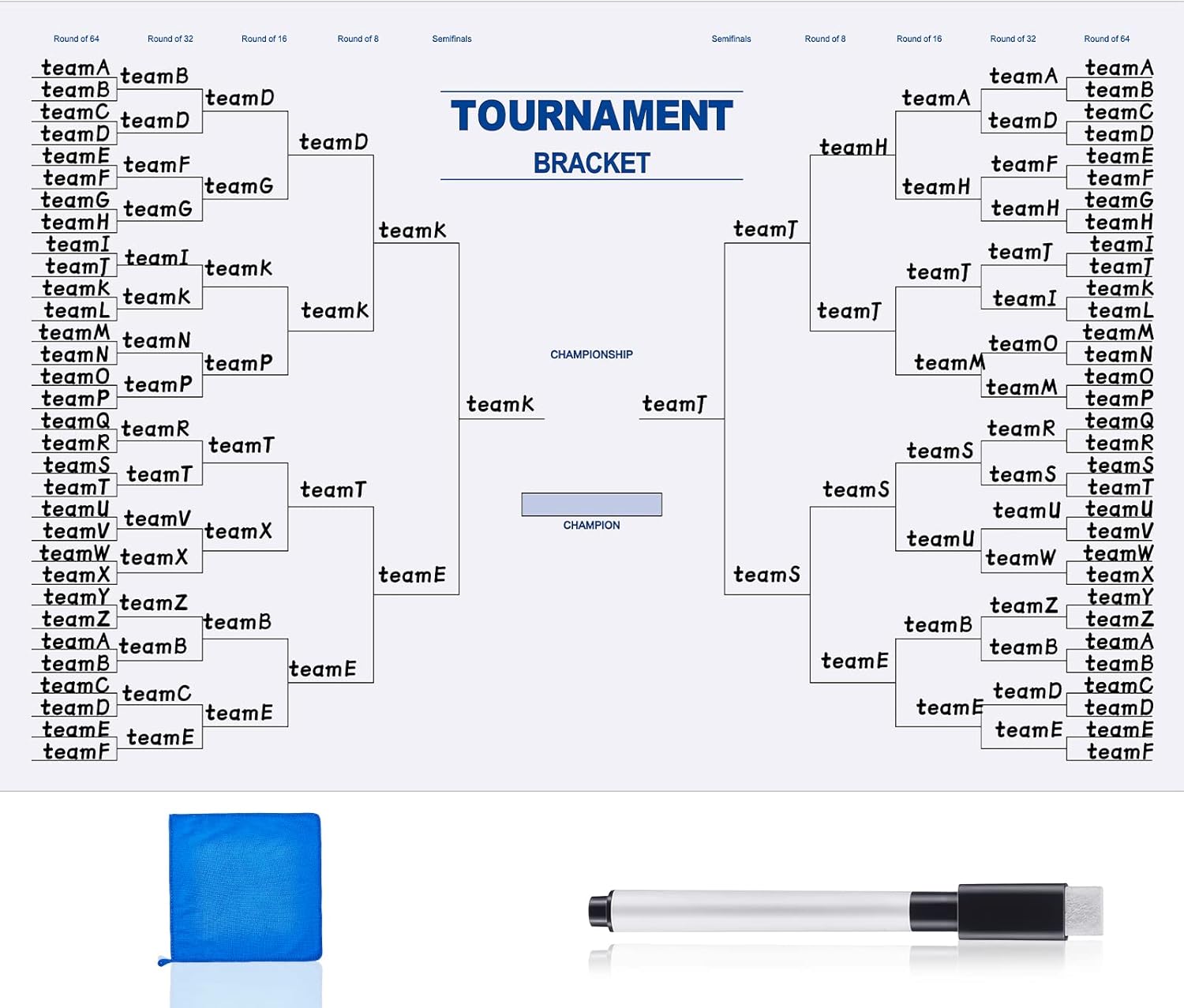 *may be missing parts*Pasimy Tournament Bracket Poster Set Includes 24 x 36 Inch Reusable Dry Erase Bracket Poster with Marker Pen Cloth Eraser for School Classroom Office Home Student Teacher Gift Favors (64 Team)