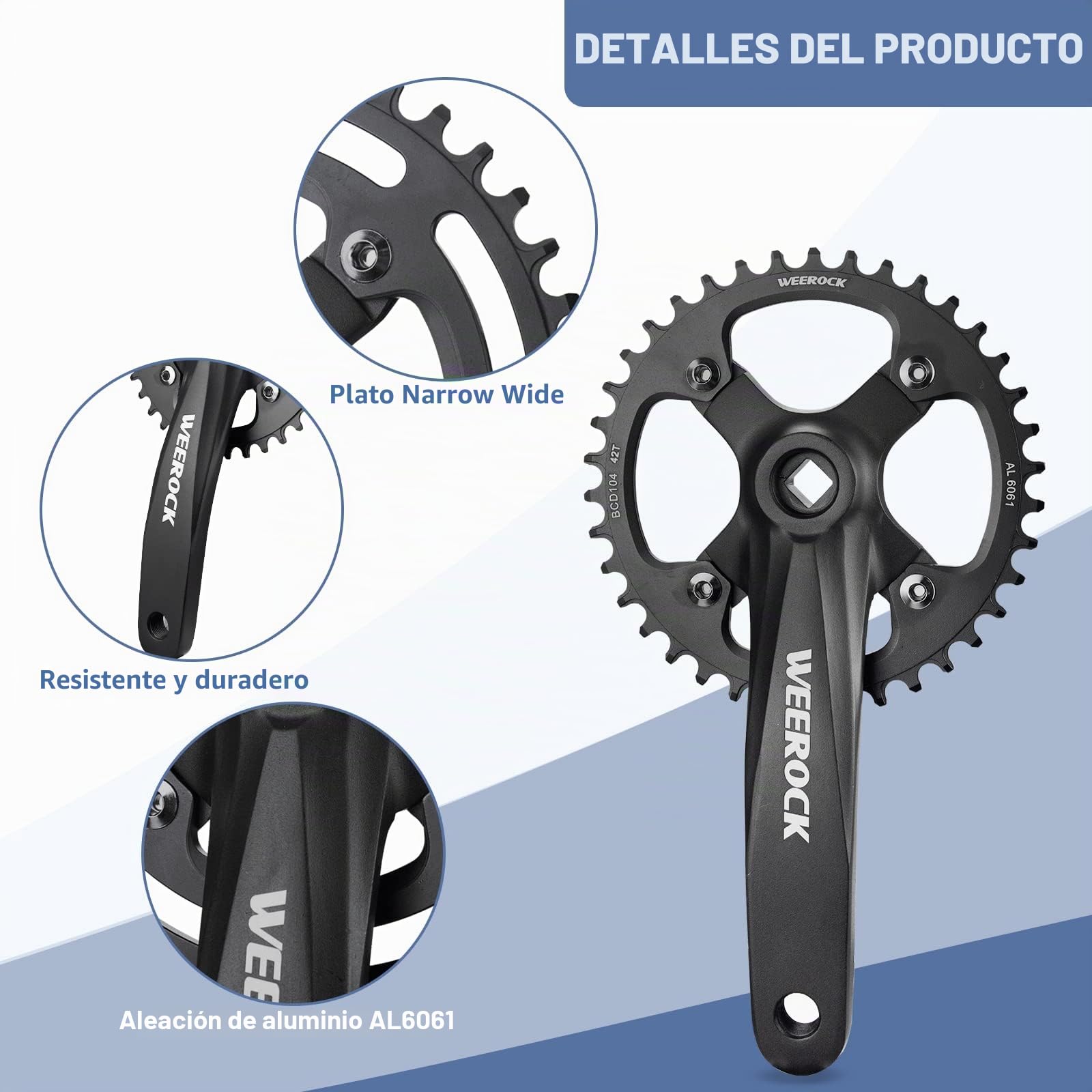 Juego de bielas cuadradas de 170 mm, biela para bicicleta de montaña 38T/42T, plato de aleación de aluminio 6061, apto para Shimano, SRAM, FSA