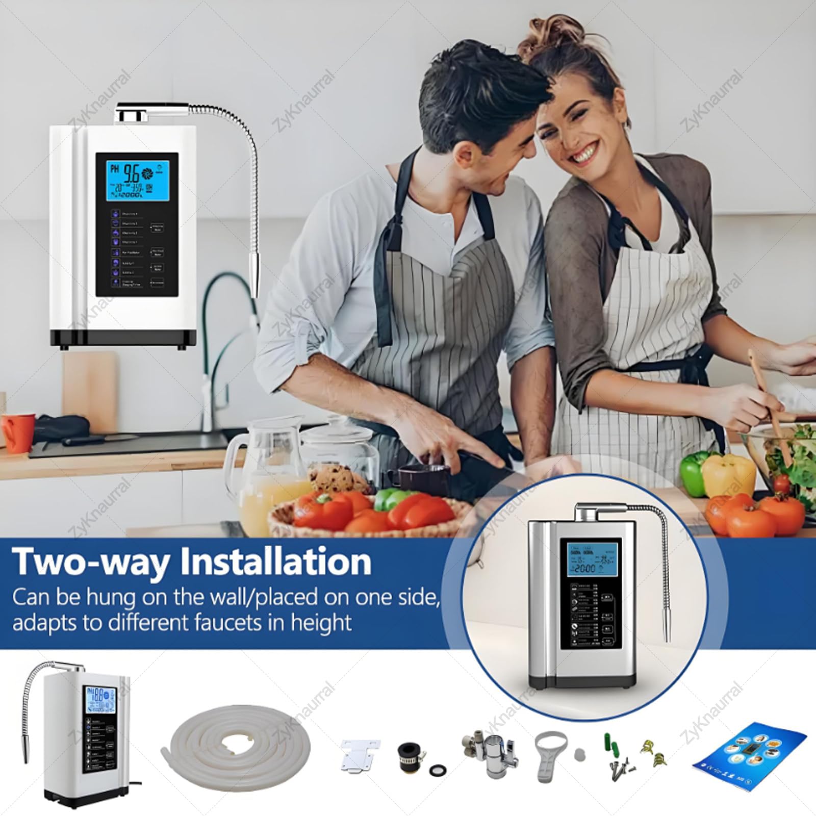 Ionizador De Agua Alcalina con 7 Configuraciones, hasta -500 Mv Orp, Ph 3.5-10.5, Máquina Purificadora De Agua, Filtración De Agua para El Hogar, Limpieza Automática White