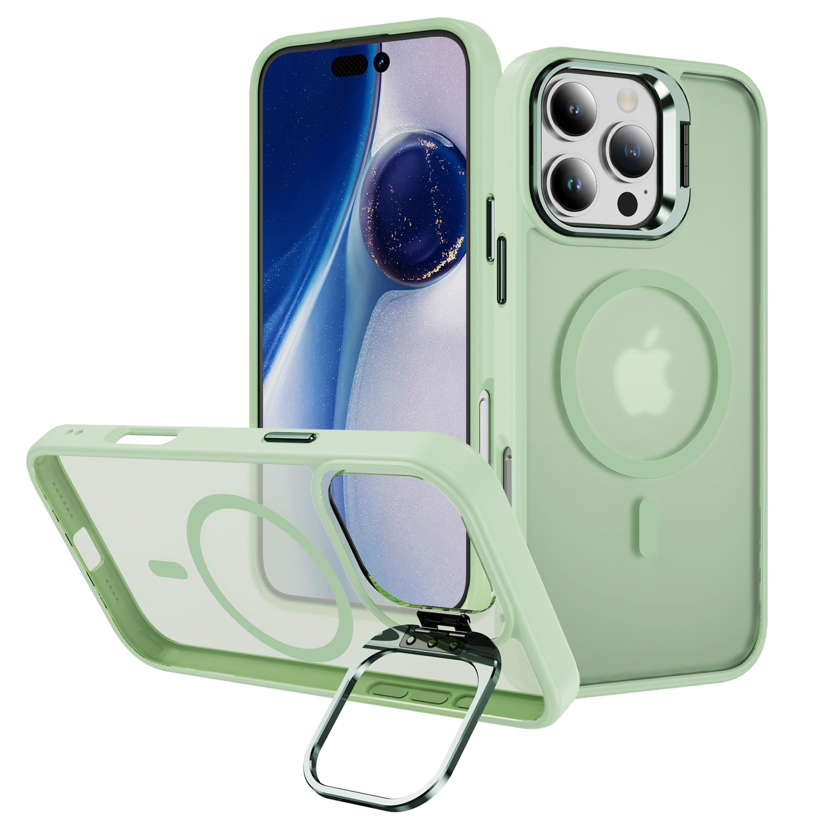 Hitaoyou for iPhone 16 Pro Case Compatible with Magsafe, Transparent Matte Built-in Metal Camera Kickstand Protective Case Shockproof Cover for iPhone