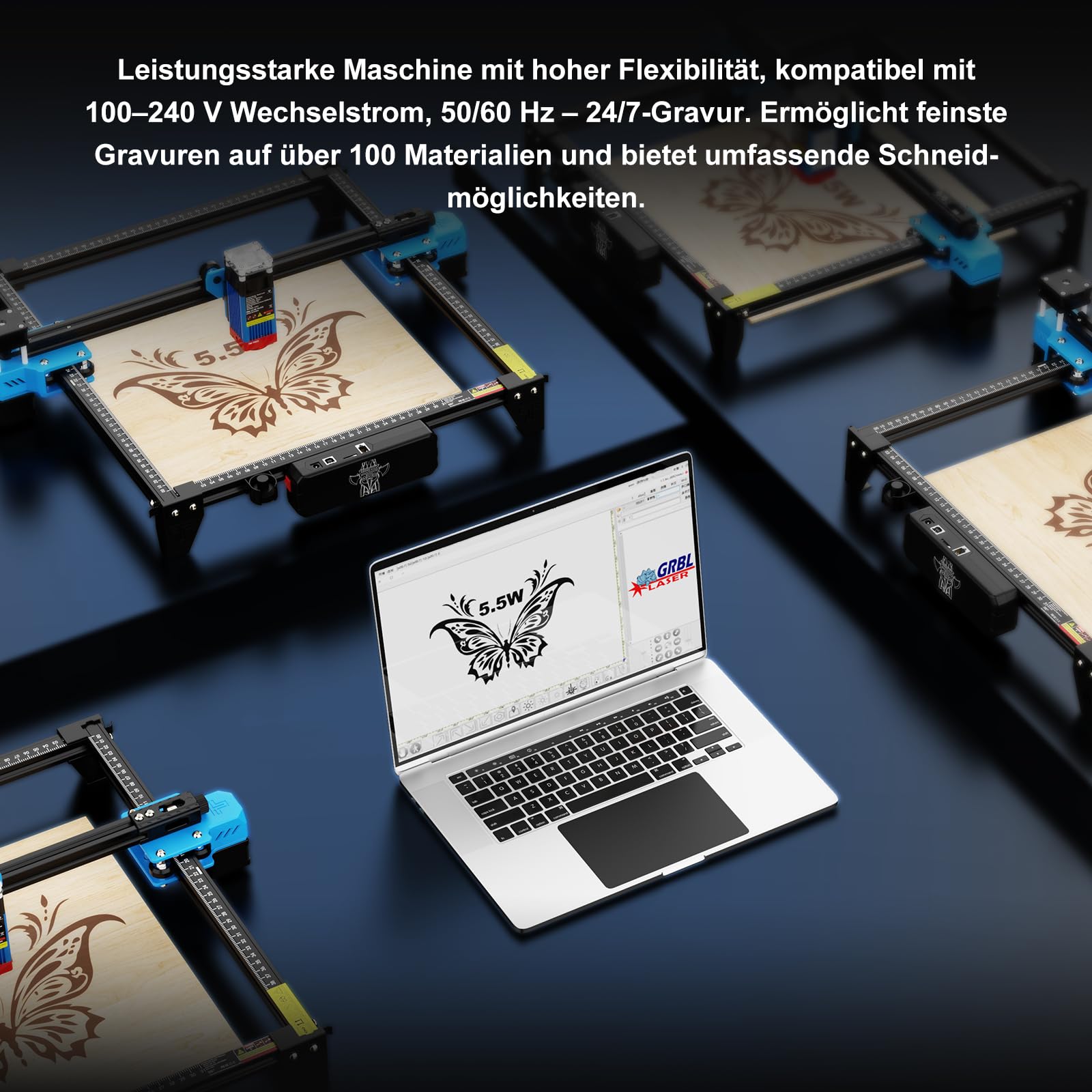 Twotrees TTS 55 Pro Laser Graviermaschine, 5.5W Laser Cutter, 30000mm/min, Offline-Steuerung über App, Graviermaschine Mit Schutzbrille für Holz, Leder, Acryl, 300x300mm Arbeitsbereich