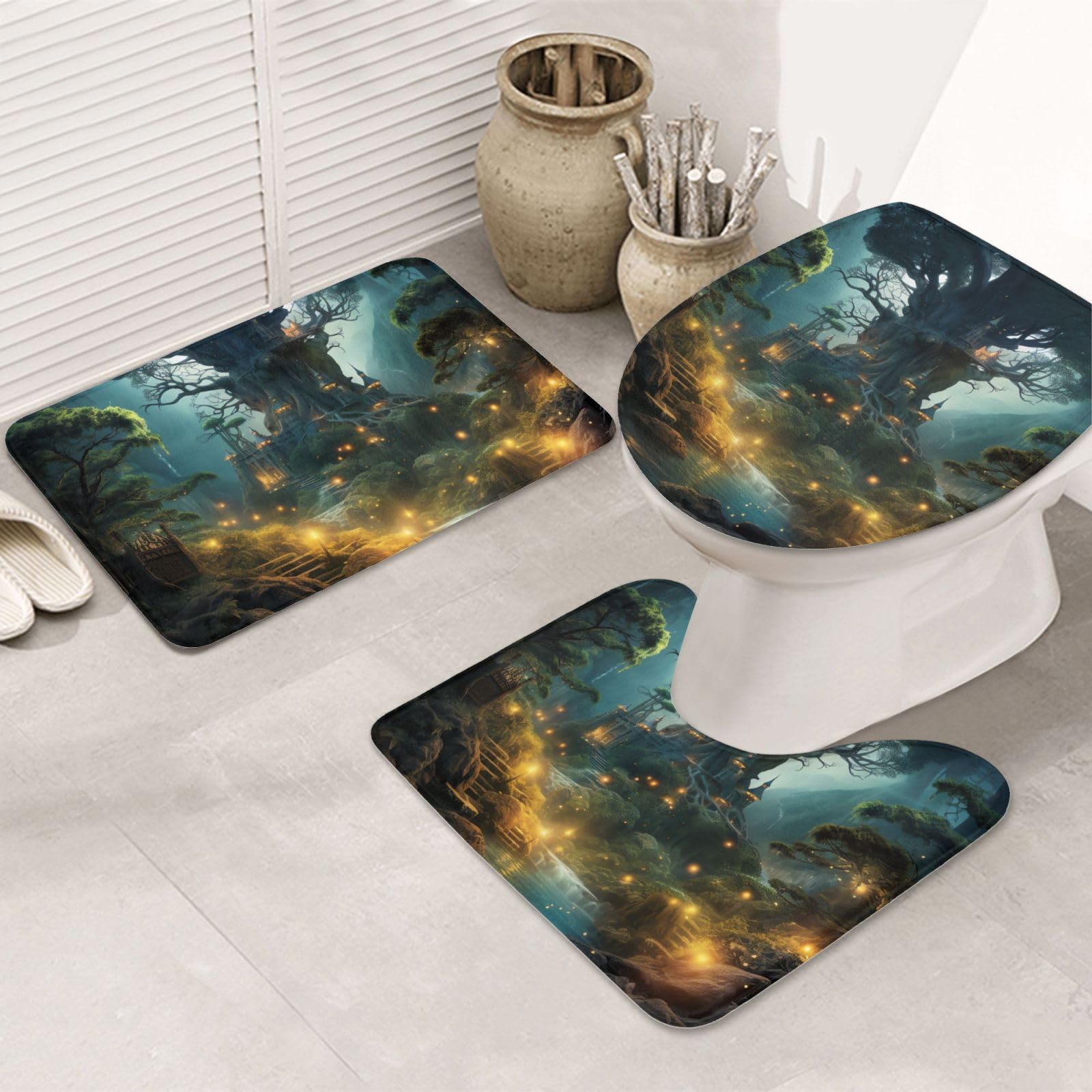 Tapis de salle de bain antidérapant ensemble 3 pièces lavable pour WC et douche