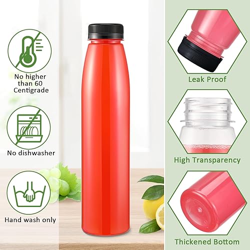 Miniatura 3 de Tanlade 100 botellas de plástico para jugos con tapas, contenedor de bebidas para refrigerador con tapa, botellas transparentes reutilizables para