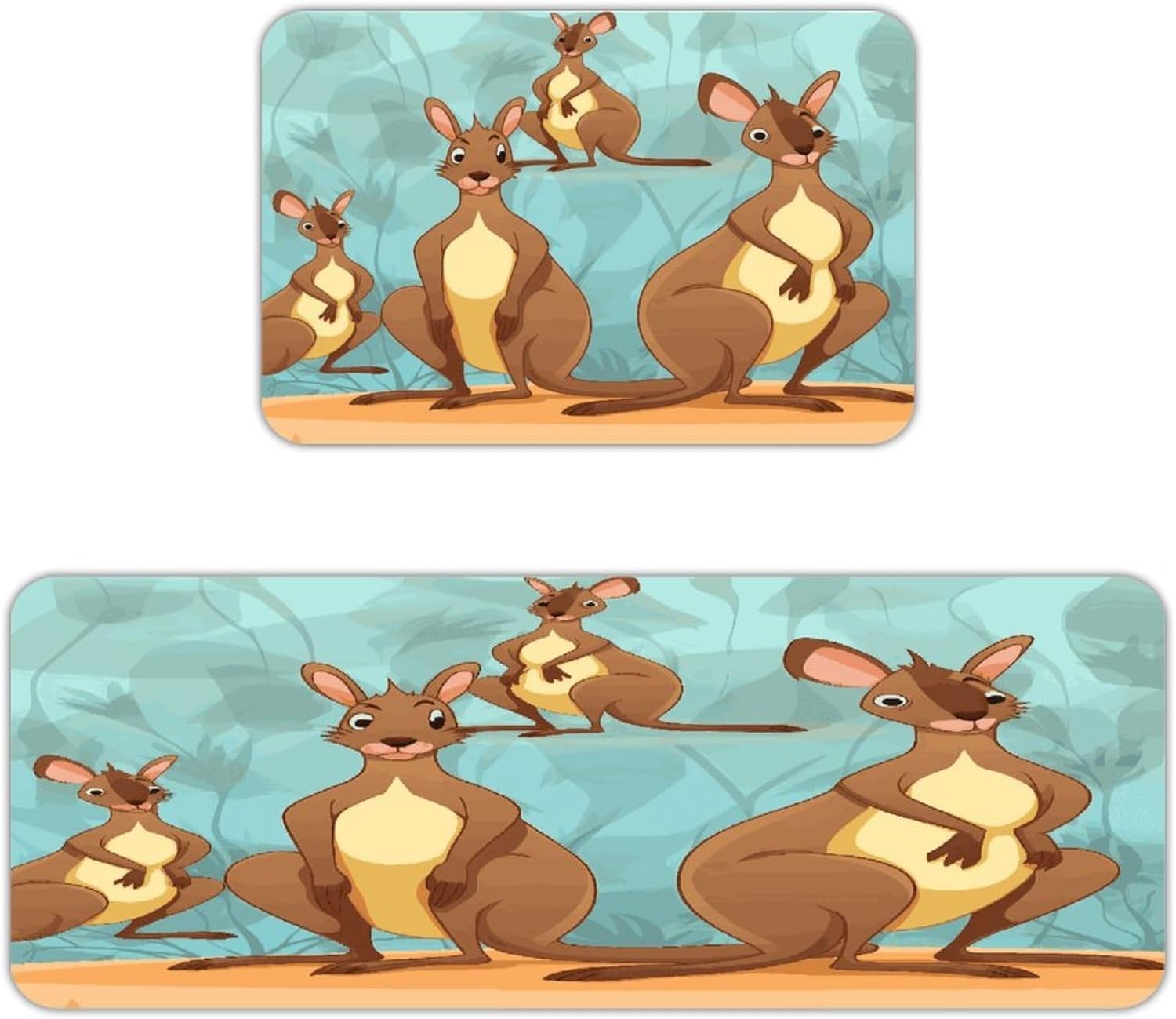 Funny for Kangaroo Zoo Kitchen Mats with 2PCS Non-Slip Washable,Kitchen Rug Heavy Duty Durable, Floor Mats for Kitchen,Office,Sink,Laundry