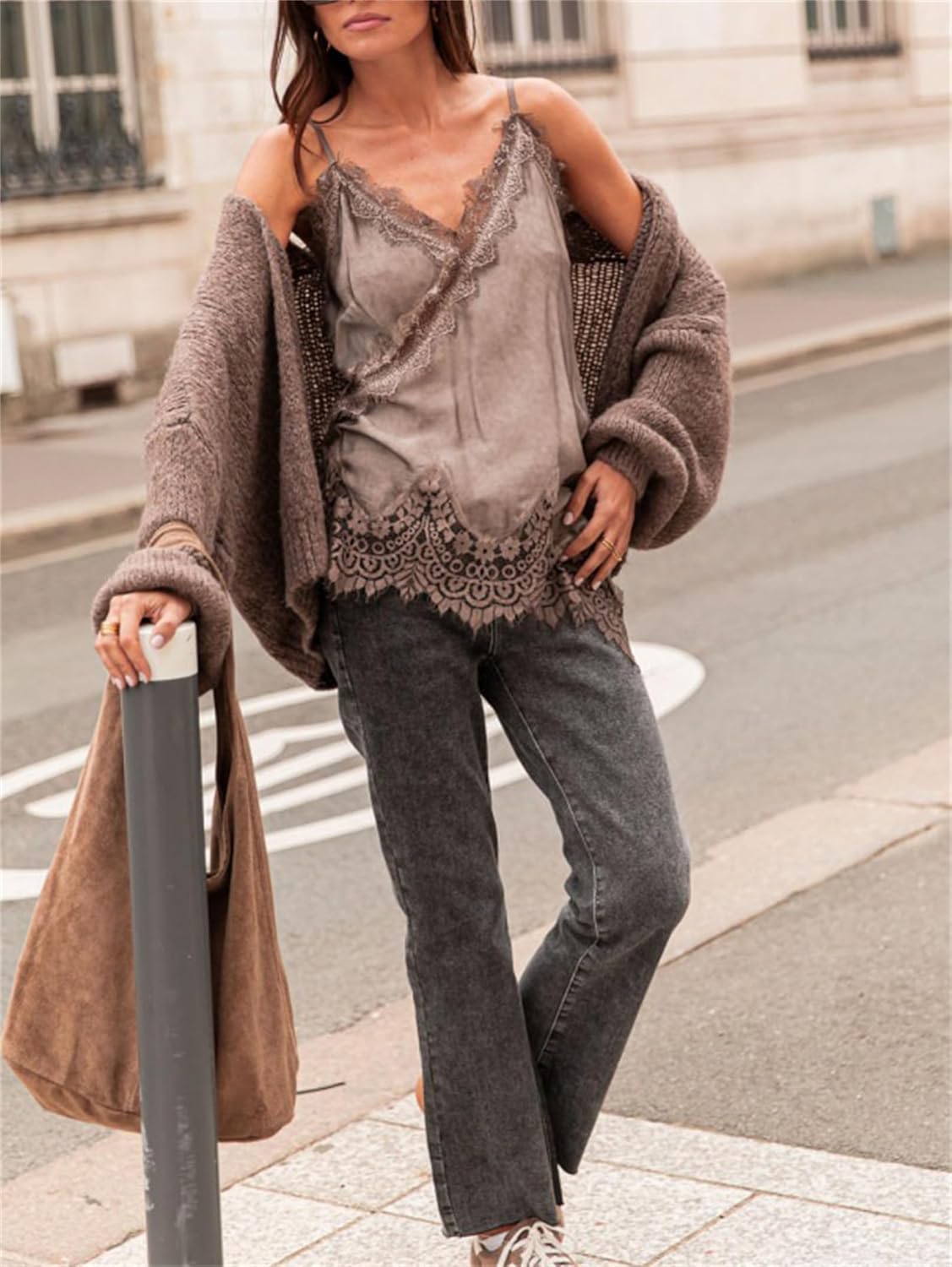 Women Satin Lace Long Camisole Y2k Spaghetti Strap Silky Patchwork Cami Top Sexy Layering Slip Dress Fairy Streetwear - Image 5