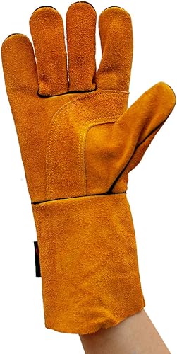Miniatura 5 de Guantes de soldadura reforzados de cuero para mayor destreza, refuerzo de doble palma, resistentes al calor para hornos, barbacoa, parrilla,