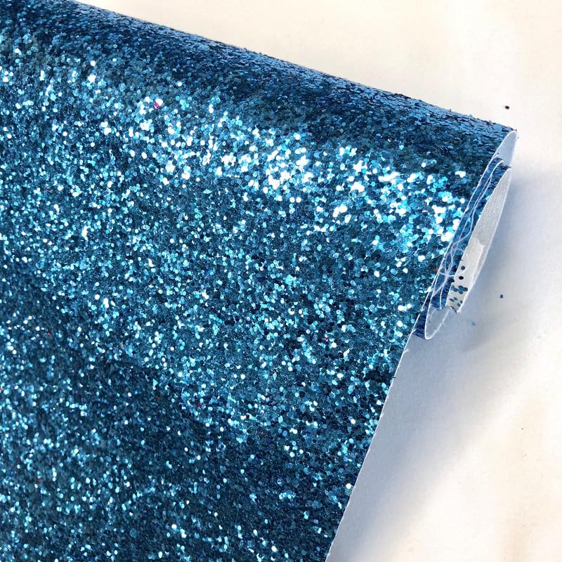 AYA Fashion Sparkly Chunky Glitter Fabric Vinyl Faux Leather Leatherette Craft Material for DIY Projects Hair Bows Card Making Festive Decoration 140cm Wide | Sold by Half Meter - Turquoise