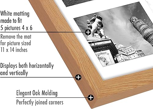 Miniatura 3 de Americanflat Marco de fotos de collage de 11 x 14 in en roble con cinco pantallas de fotos de 4 x 6 in, formato horizontal y vertical de cristal