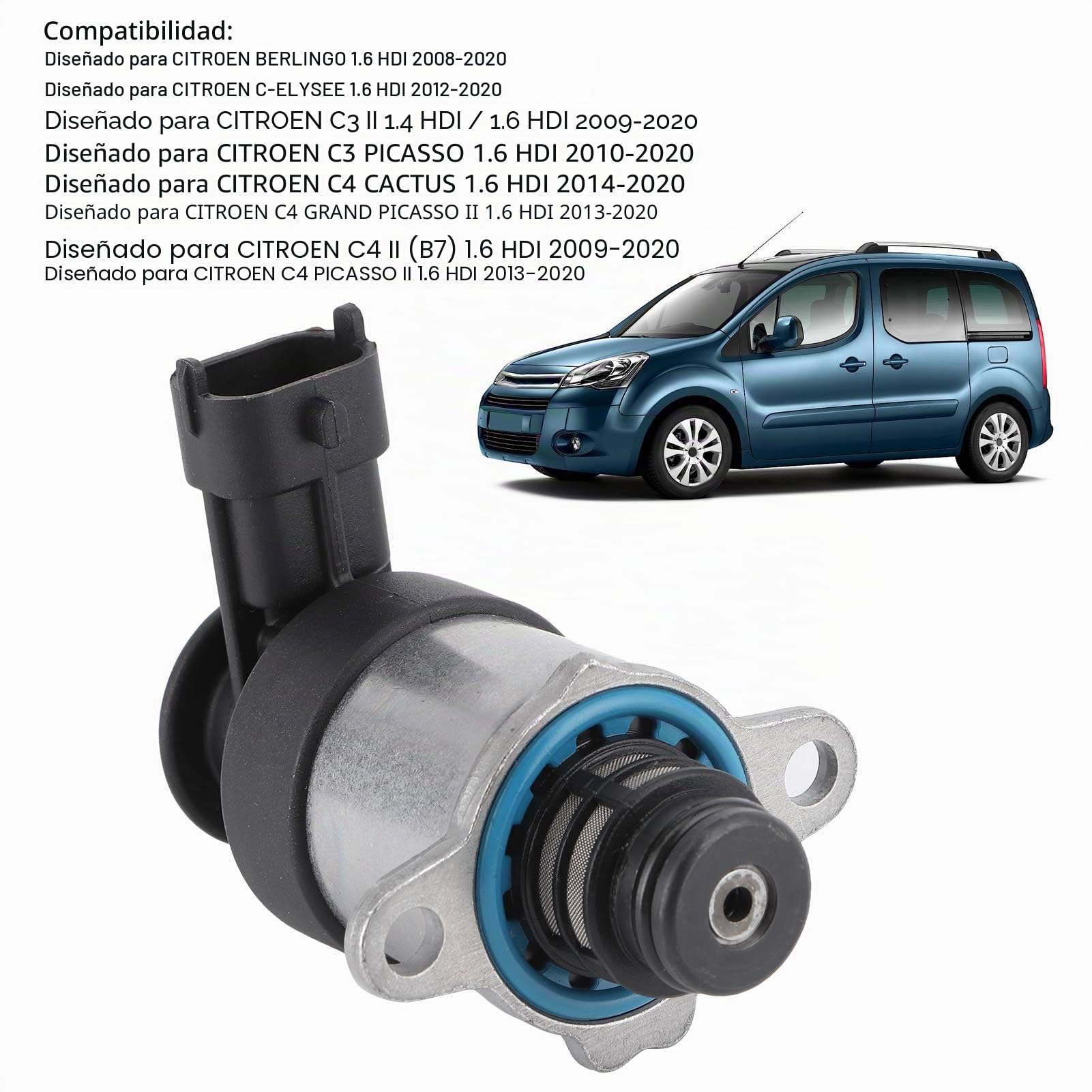 Akozon Válvula Reguladora de Presión de Bomba de Combustible, 0928400788, 167001056R, Accesorios para Automóviles para CB8 2012-2014, Negro