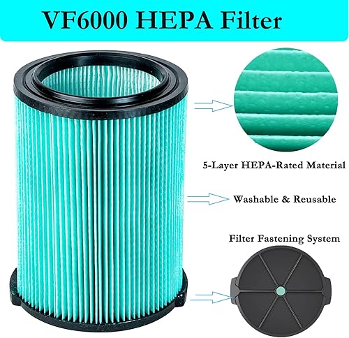 Miniatura 5 de VF6000 Filtro de repuesto HEPA de 5 capas para aspiradora Ridgid Shop Vac de 5-20 galones WD5500 WD0671 WD6425 WD7000 WD1280 WD1851 WD1680 WD1956