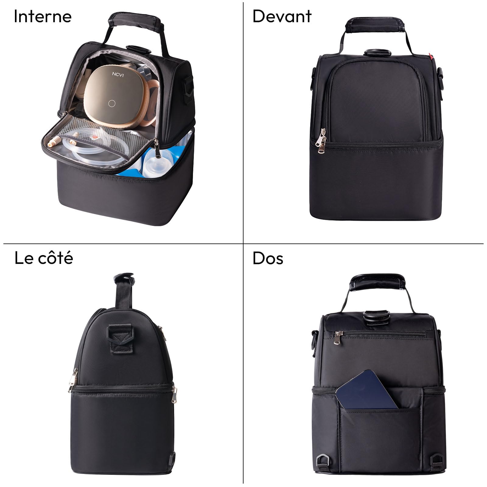 NCVI Sac Isotherme pour biberon, 2 Boîte à Glaçon Inclus, Compatible avec 6 biberons (270 ML), Sac a Dos Isotherme, Sac Isotherme Repas, Conservation Lait Maternel, Chaud/Frais Lunch Bag