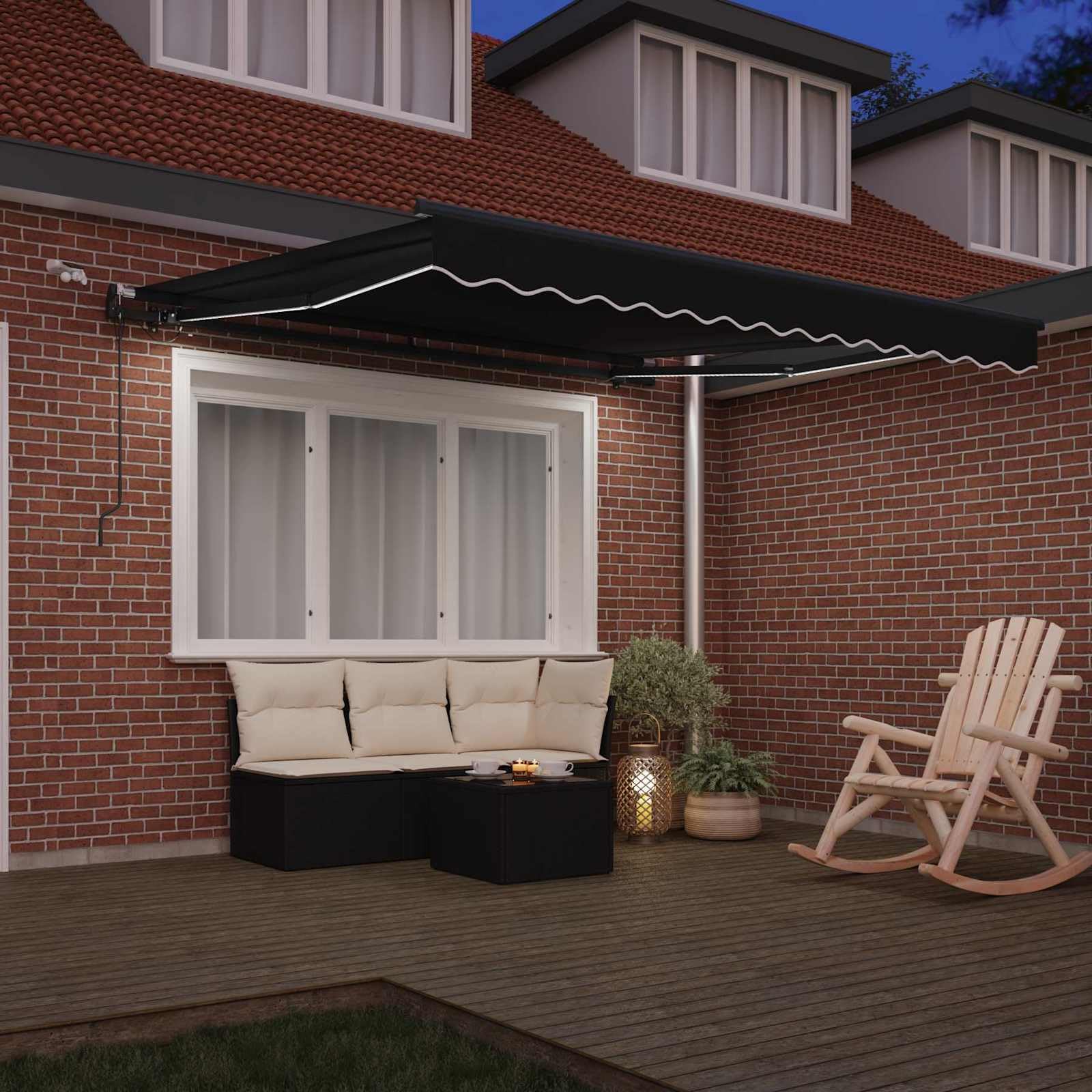 Ausziehbare Schwarze Markise 300 x 250 cm Polyester für Balkon Terrasse Garten wetterfest Windschutz mit Fernbedienung, Gelenkarm, Sonnenschutz, wasserdicht, Windschutz, UV-Schutz, langlebig