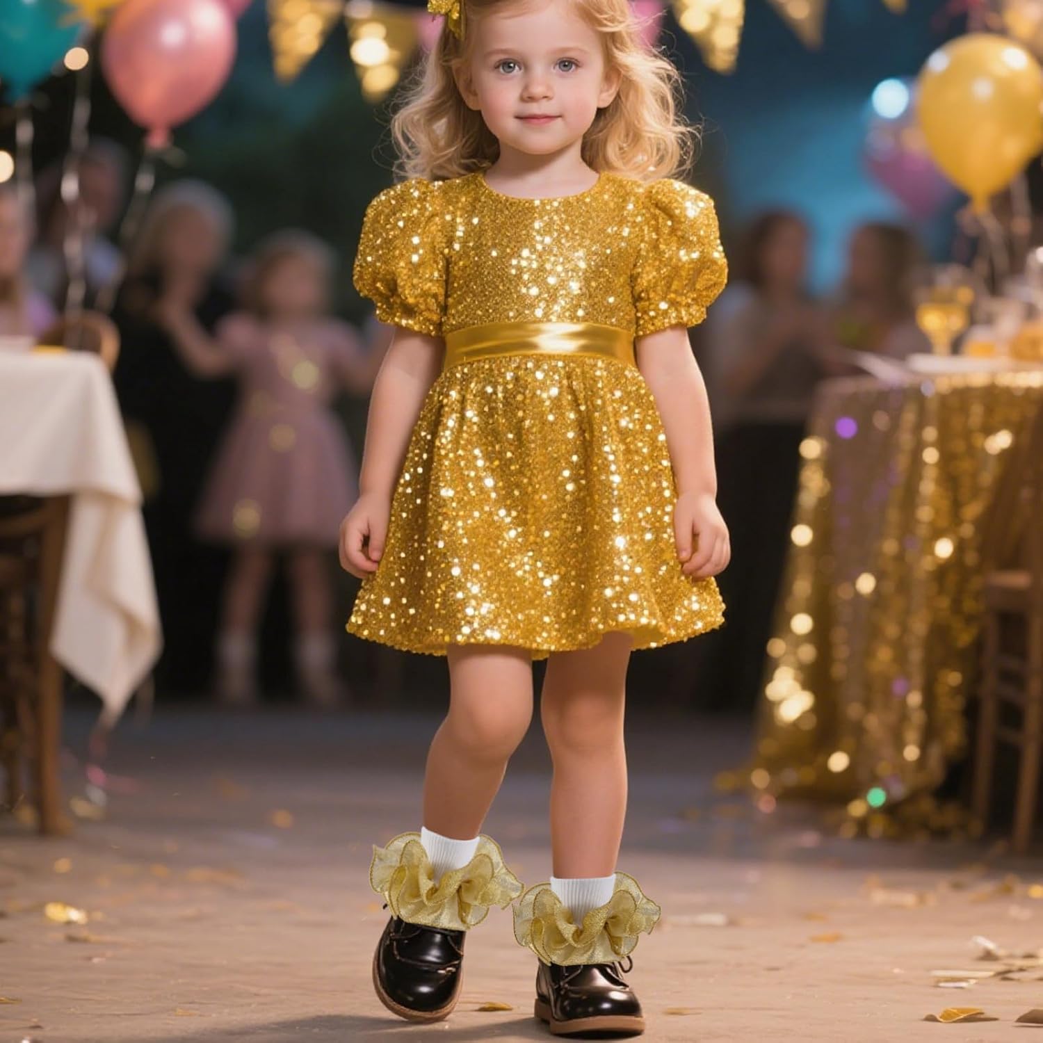 Girls Ruffle Socks Toddler Girl Frilly Lace Dress With Gold Silver Ruffles Fold Over Cuff Sock 4 Pairs Pack - Image 7