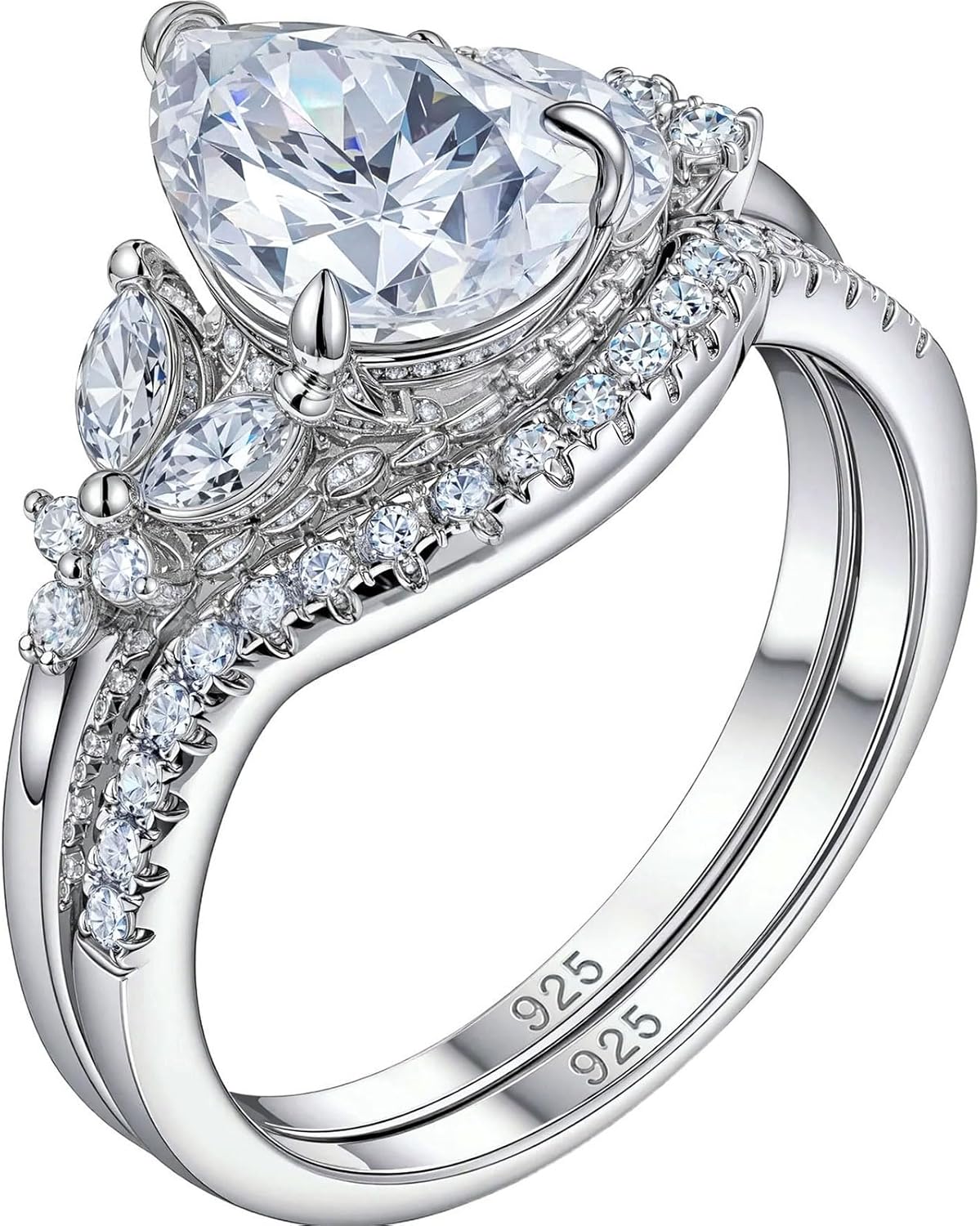 D Color VVS1 Moissanite Wedding Rings for Women 925 Sterling Silver Engagement Ring Bridal Set Pear Teardrop Size 5-10