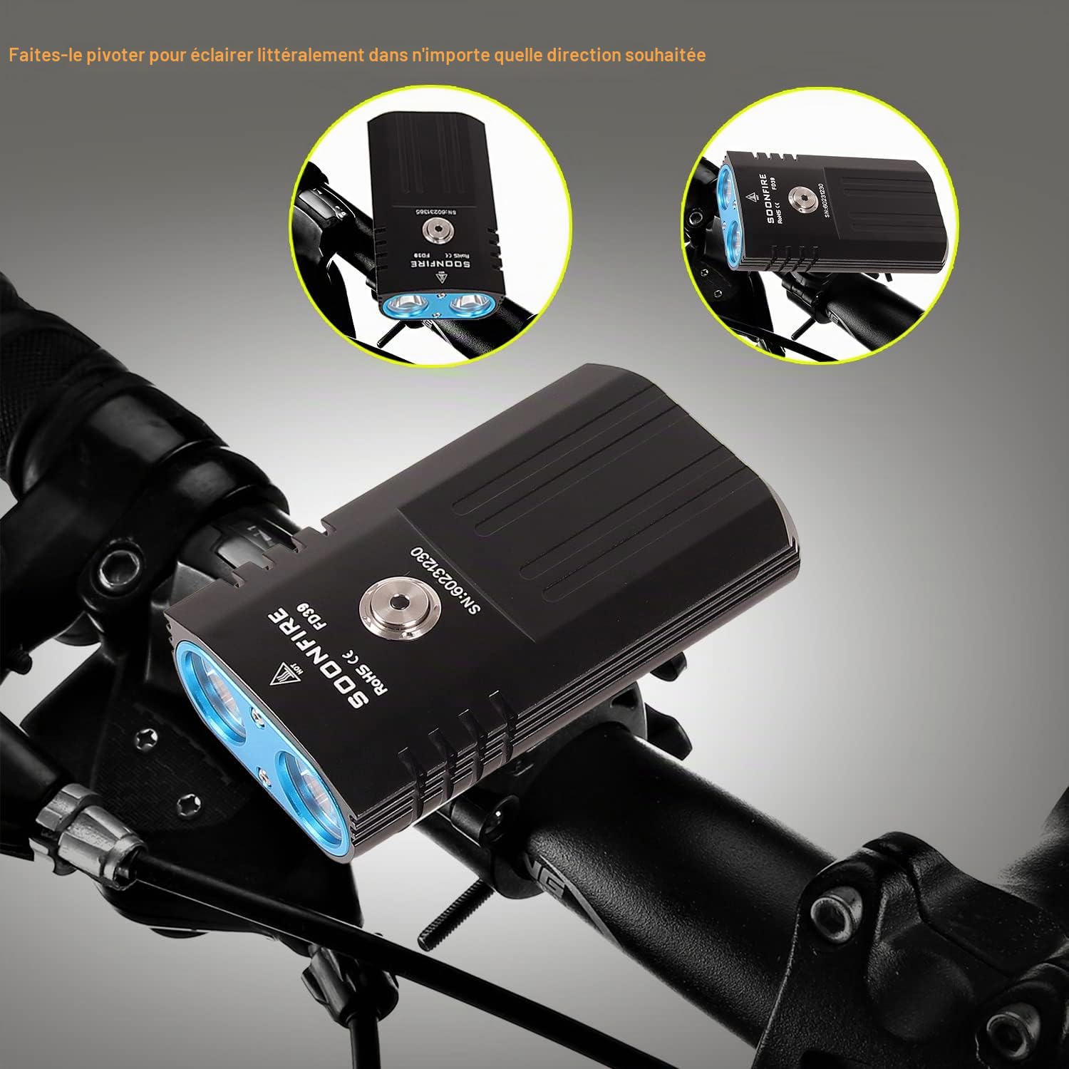 FD39 Phare de Vélo 2500 Lumens | Lampe Avant Rechargeable USB C, Portée 177m | Étanche IPX6 pour VTT/Nuit | Montage Rapide sans Outil