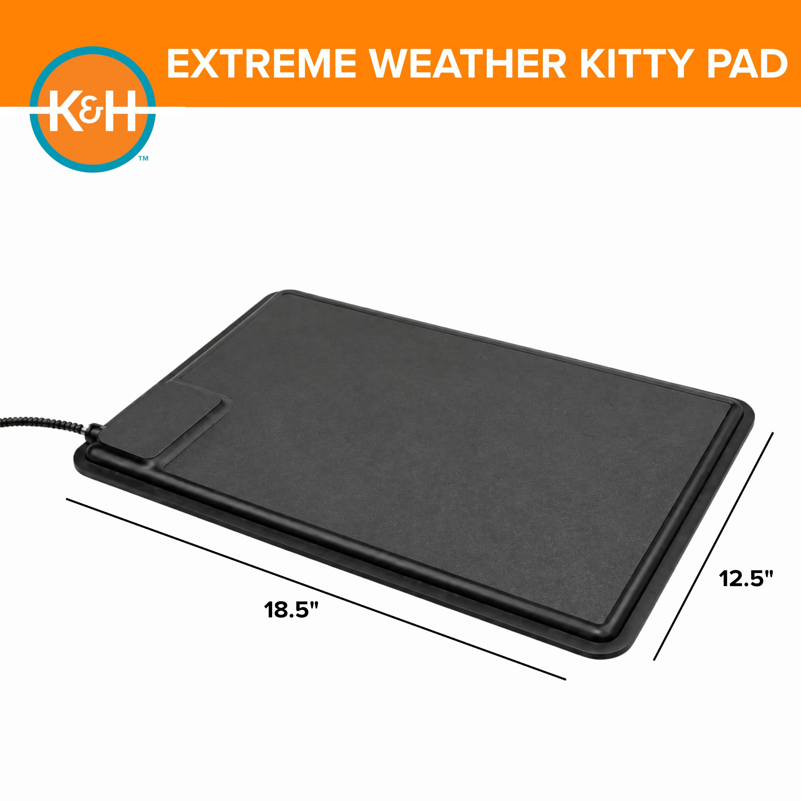 K&H PET PRODUCTS Tappetino riscaldato per gatti per esterni, impermeabile, per gatti selvatici, per esterni e gatti selvatici, tappetino riscaldante per interni ed esterni, nero, piccolo, 31,8 x 47
