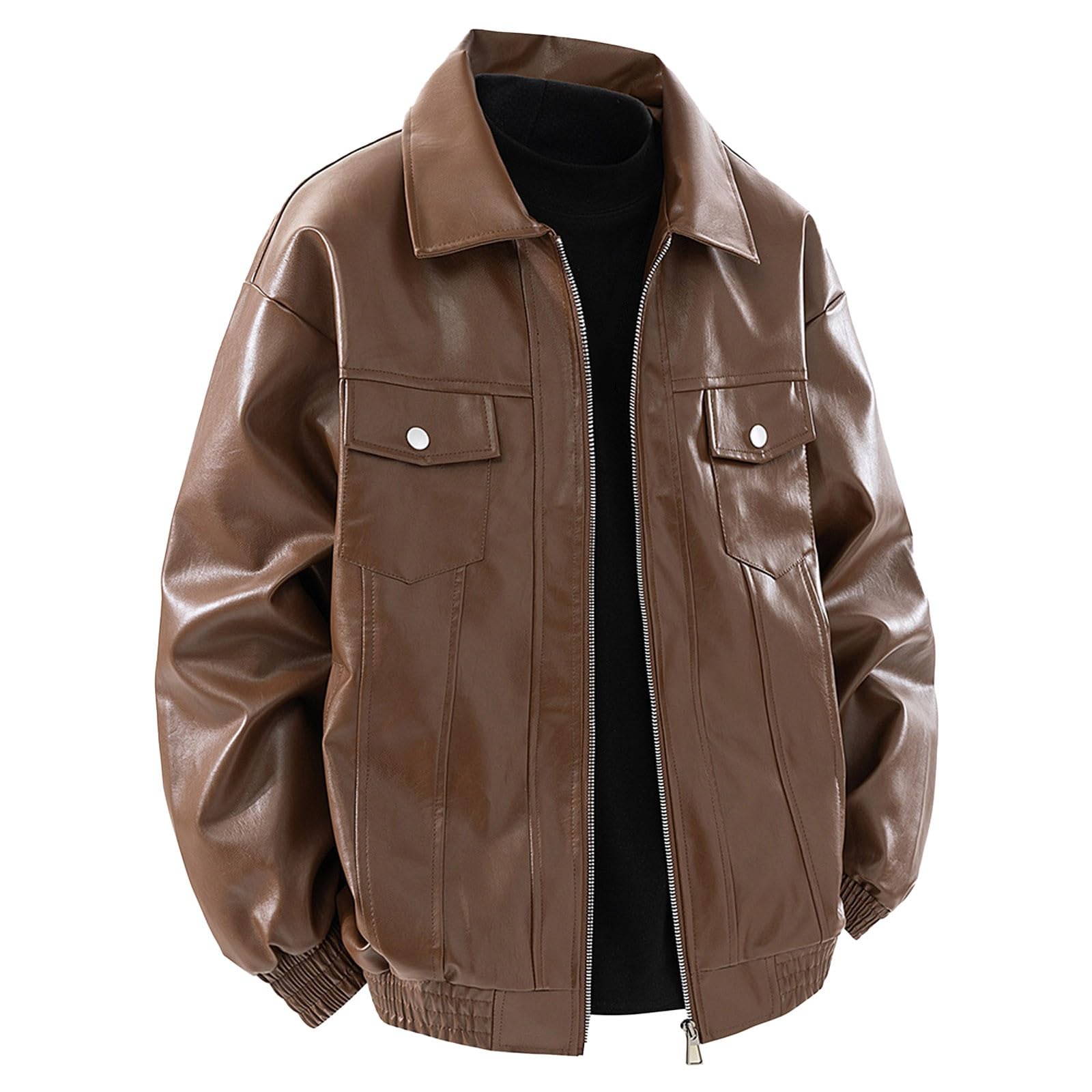 Generisch Steppjacke Herren Herren-Lederjacken stilvolle Kunstledermäntel für die Freizeit schmale Passform Reißverschluss-Design perfekt Frühling Herbst und Winter vielseitige