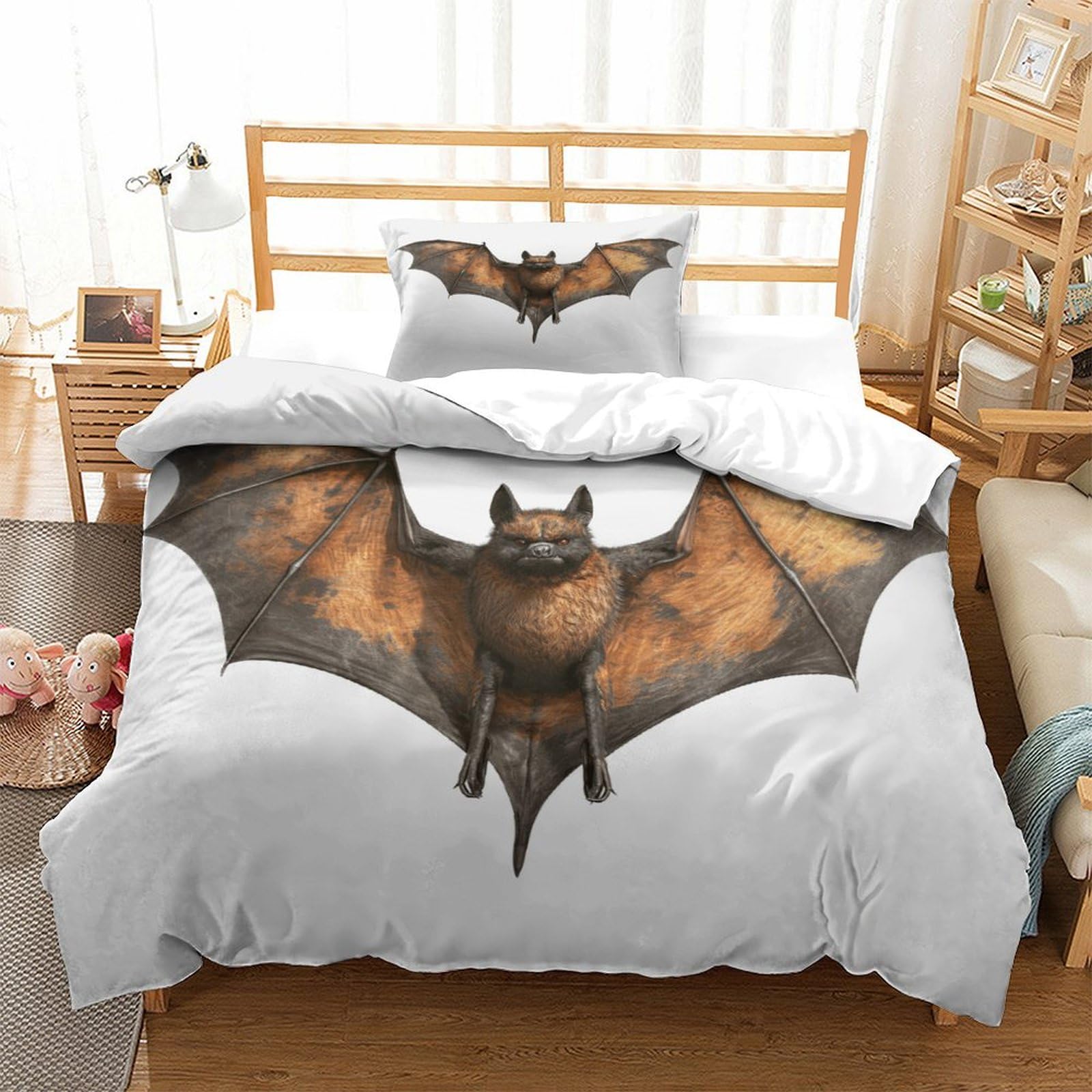 P1S9U7W5Y Realistic Bat 3D Printed Duvet Cover Set 3pcs Microfiber Bat Bedding Set Single