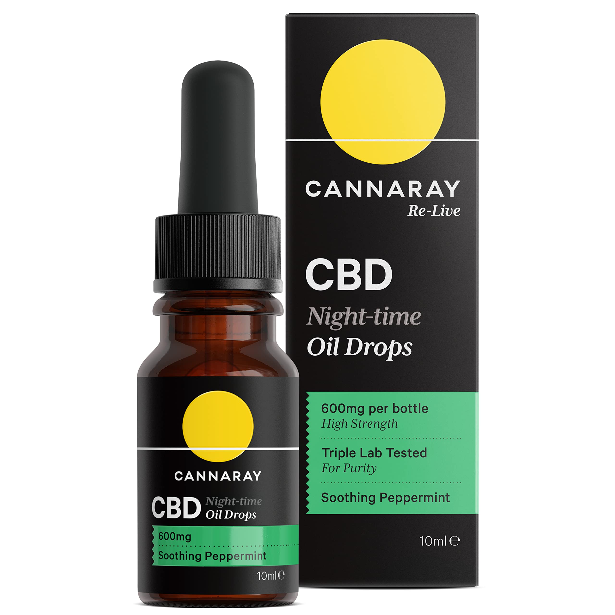 Cannaray CBD Oil Drops for Night-Time, 600mg, Soothing Peppermint | High Strength CBD (10ml)