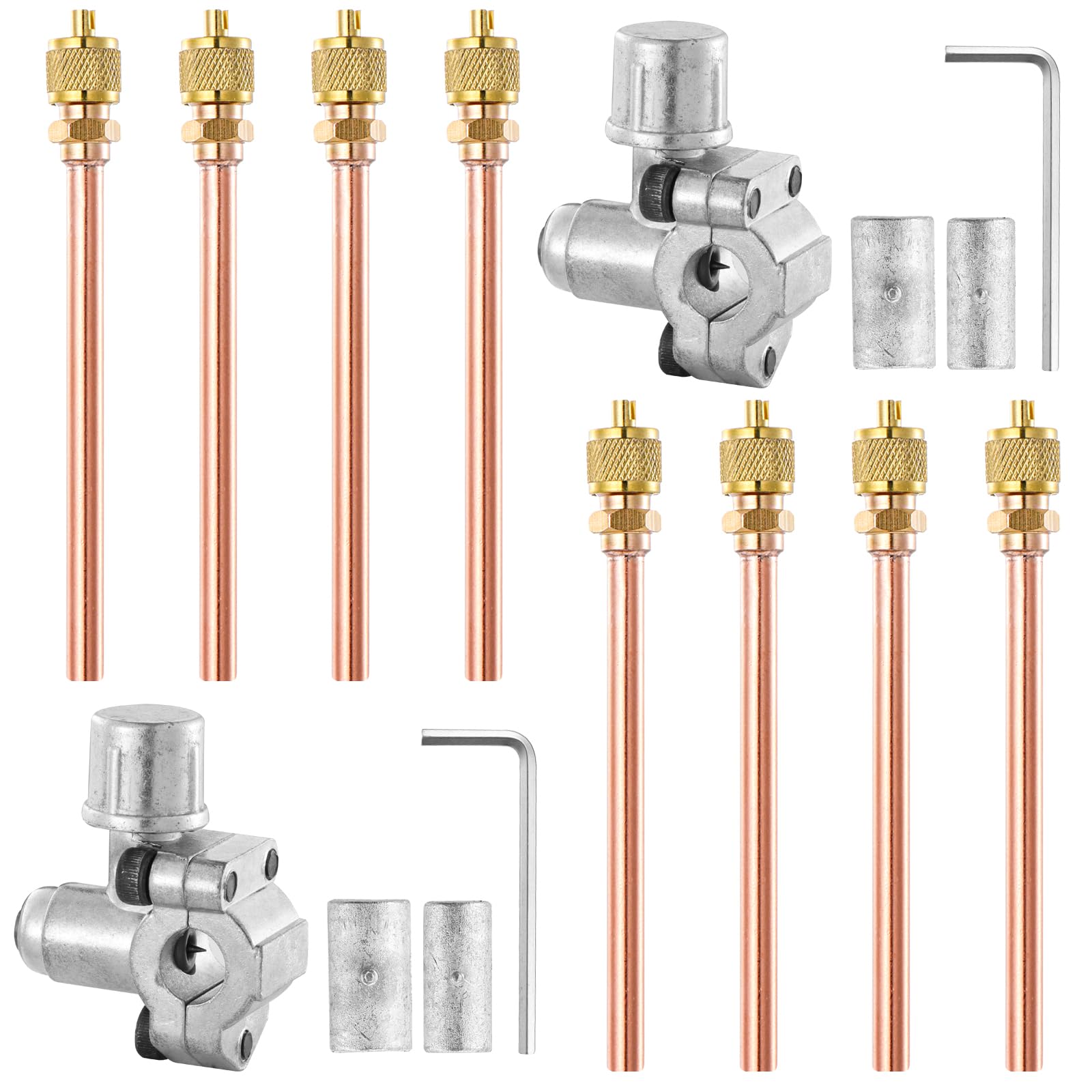 Tigbear Bullet Piercing Valve Kit, 1/4 SAE Service Access & Valve Bullet Piercing Valve Line for 1/4, 5/16, 3/8 Inch Outside Diameter Pipes, HVAC Service Access Valve for Refrigerator Repair