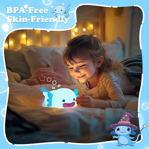 Miniatura 3 de Axolotl - Luz nocturna LED de silicona, linda luz nocturna de axolote para niños, lámpara de noche recargable de ajolote con temporizador de 20
