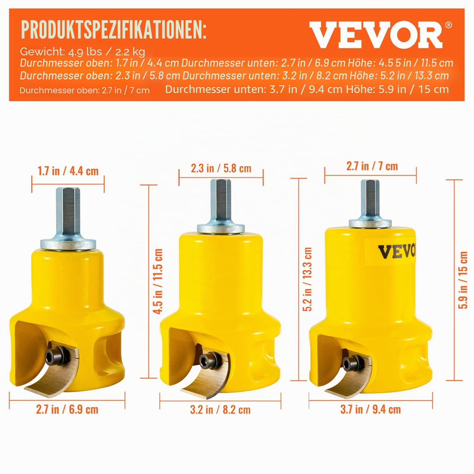 VEVOR Zapfenschneider Forstnerbohrer Set 25,4 & 38 mm & 50,8 mm, 2 Klingen für Balkenbetten, Balkengeländer, Balkenzäune, Balkentische usw.