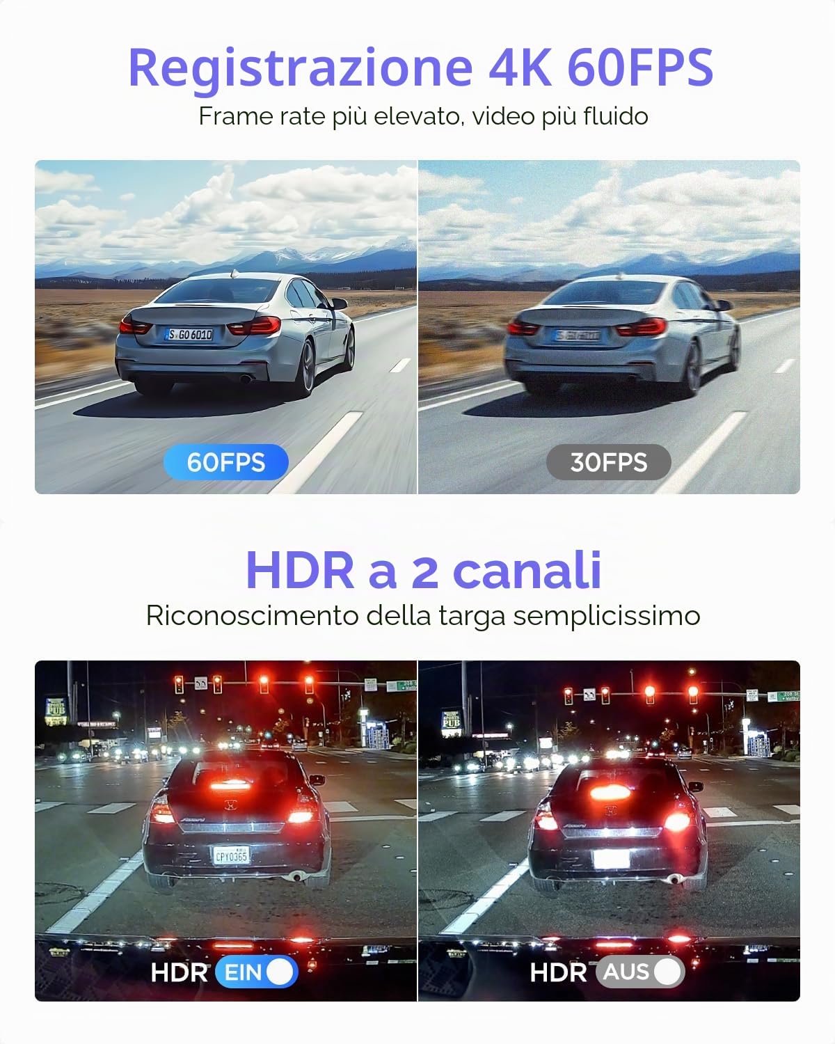 VIOFO A329S 2CH 4K 60FPS Dashcam anteriore e posteriore, Dashcam auto Dual 4K + 2K, Modalità di parcheggio a risparmio energetico aggiornata, Wi-Fi 6 e controllo tramite app, doppia fotocamera auto