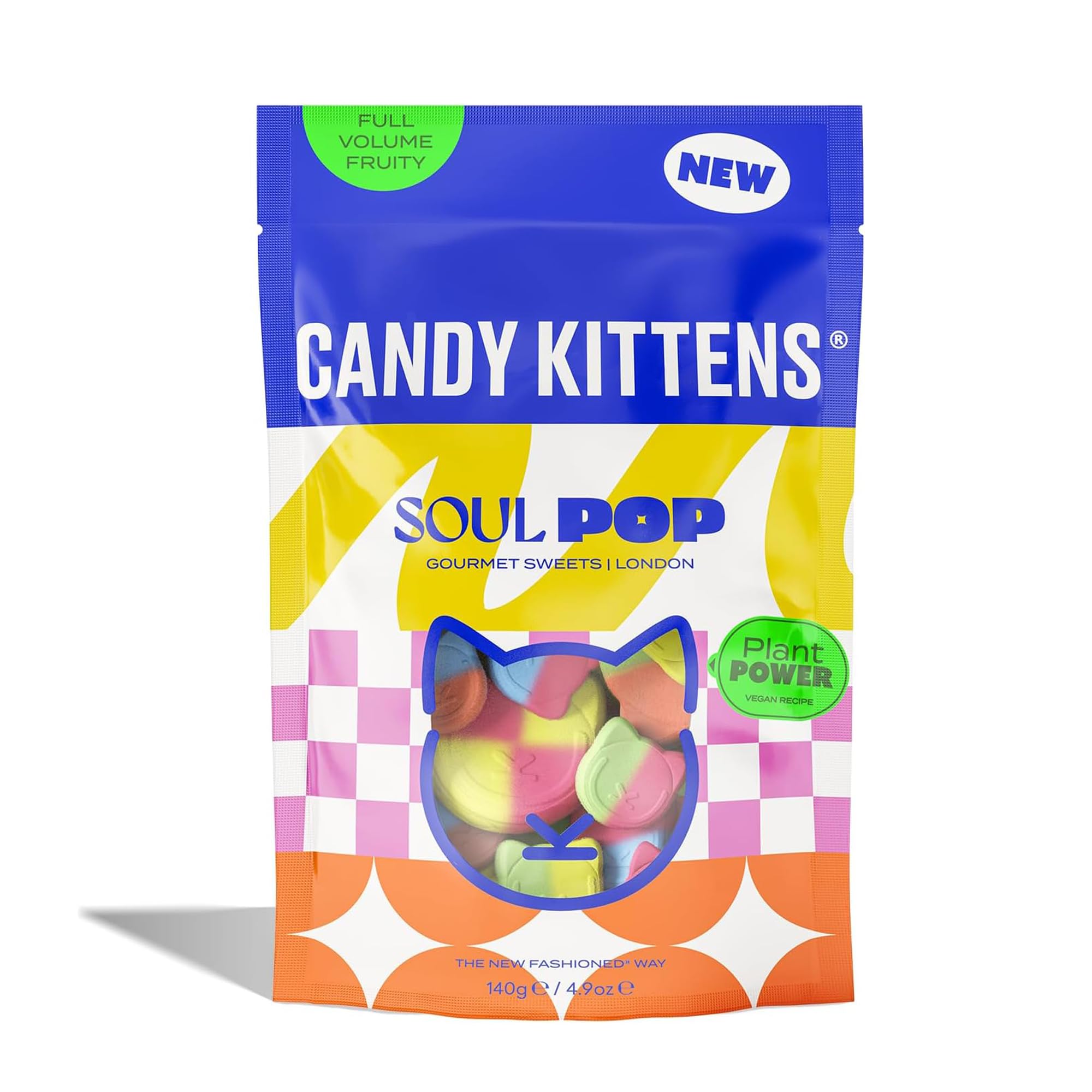 Candy Kittens Soul Pop - Foamy Vegan-Friendly Candy Mix – Fruity Sweets with Strawberry, Tropical, Cherry & Peach Flavours - Soft Foam Texture, Dairy-Free, Party Snack & Sharing Bag - 140g (4.9oz)
