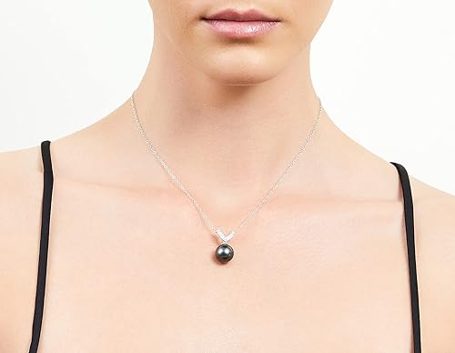 Miniatura 2 de The Pearl Source 14K Gold Round Black Tahitian South Sea Cultured Pearl & Diamond Belissima Pendant Necklace for Women