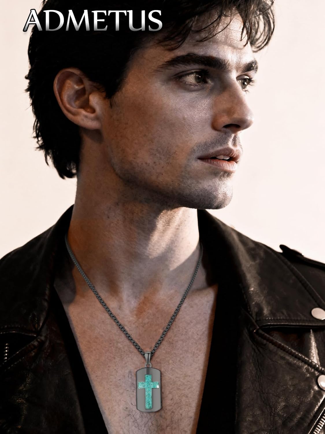 ADMETUS Cross Dog Tag Necklace for Men Sterling Silver Turquoise Cross Pendant Necklace for Men Protection Jewelry Religious Gifts - Image 3
