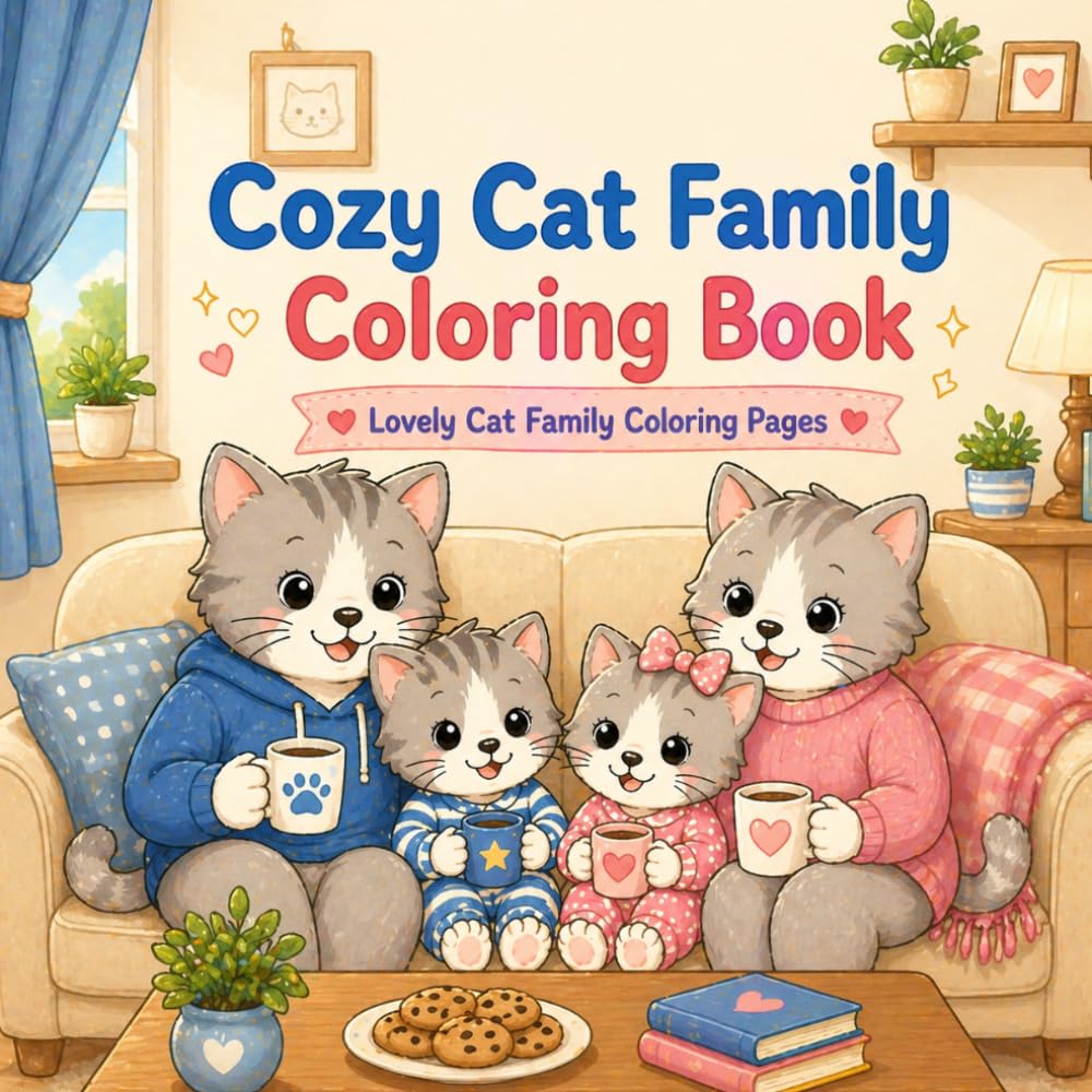 Cozy Cat Family Coloring Book: Cute and Simple Daily Life Coloring Pages (Cozy Coloring Books)