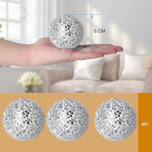 Miniatura 2 de Juego de 6 bolas decorativas, bolas de vidrio de mosaico de 2.4 pulgadas, decoración de bolas de vidrio sólido para decorar cuencos, jarrones,