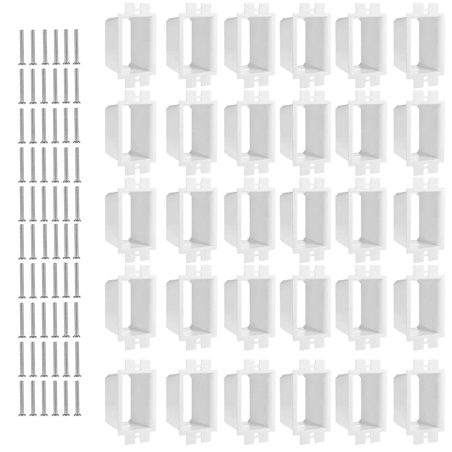 BE1-2 Electrical Outlet Box Extender with 60 Screws, 30 PCS 1-Gang Electric Extension Box Kit Single Gang Weatherproof & Fire Rated PVC Electrical Power Switch Receptacles Accessories