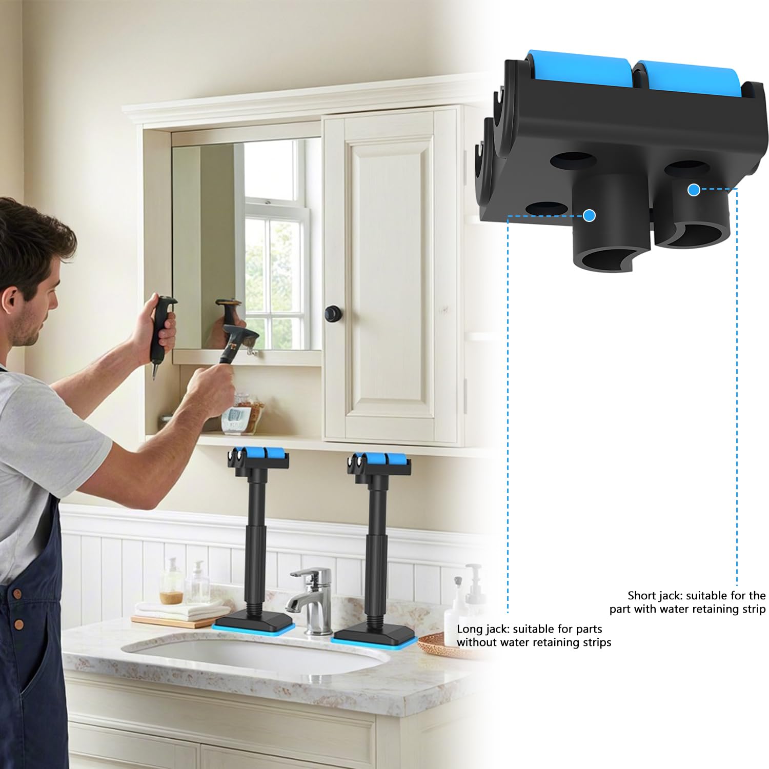 Telescoping Support Pole, Anti-Slip, Adjustable Lifting Pole for Leveling, Load-Bearing Cabinet Jack Rod for Shelves, Sink Base, Sofa Frame, Decks, Bathroom Remodeling, Construction Tasks