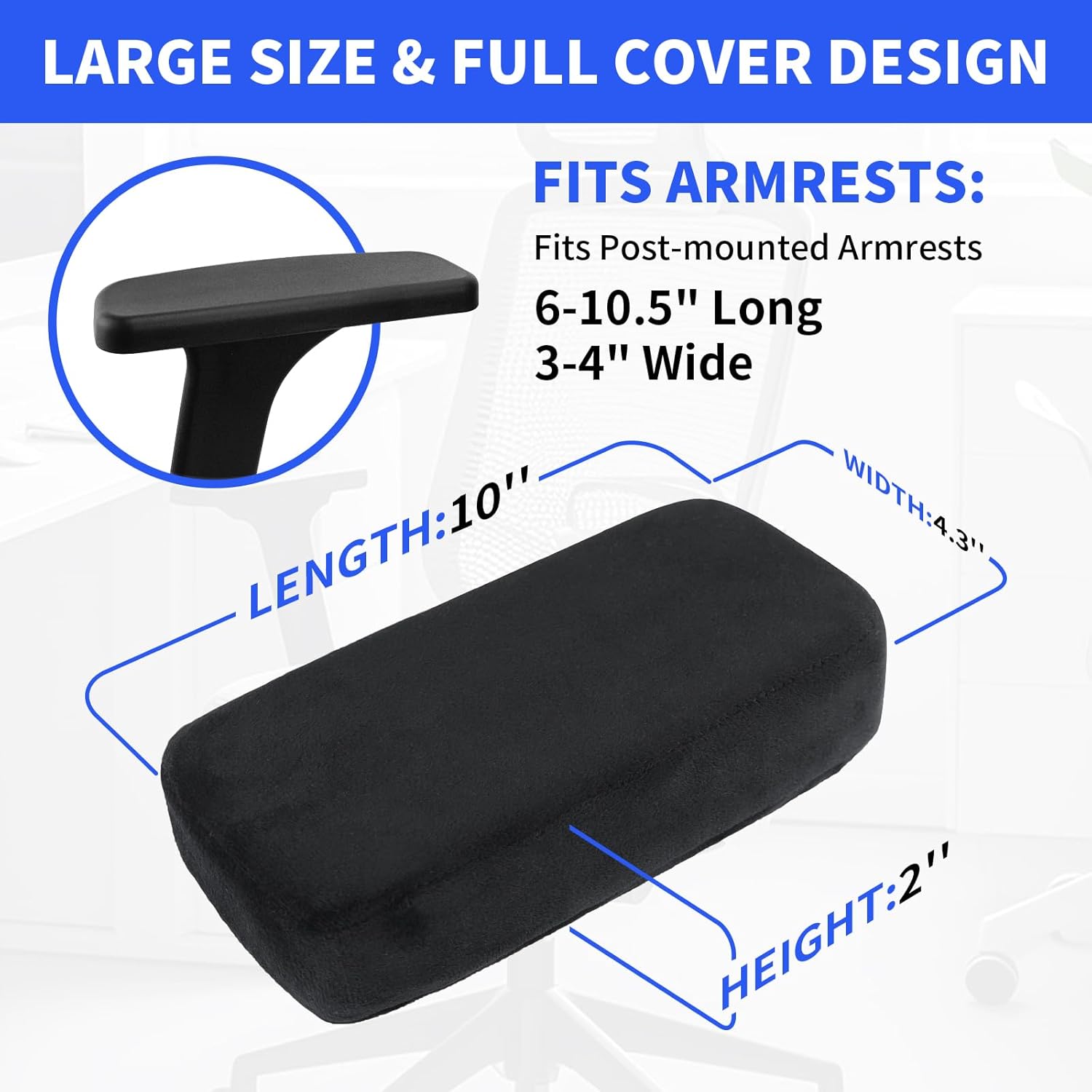 YOUFi Office Chair Arm Pads Extra Soft Velvet Arm Rest Covers for Elbows & Forearms Pressure Relief, Set of 2 Armrest Covers for Desk Chair, Gaming Chair (Black)