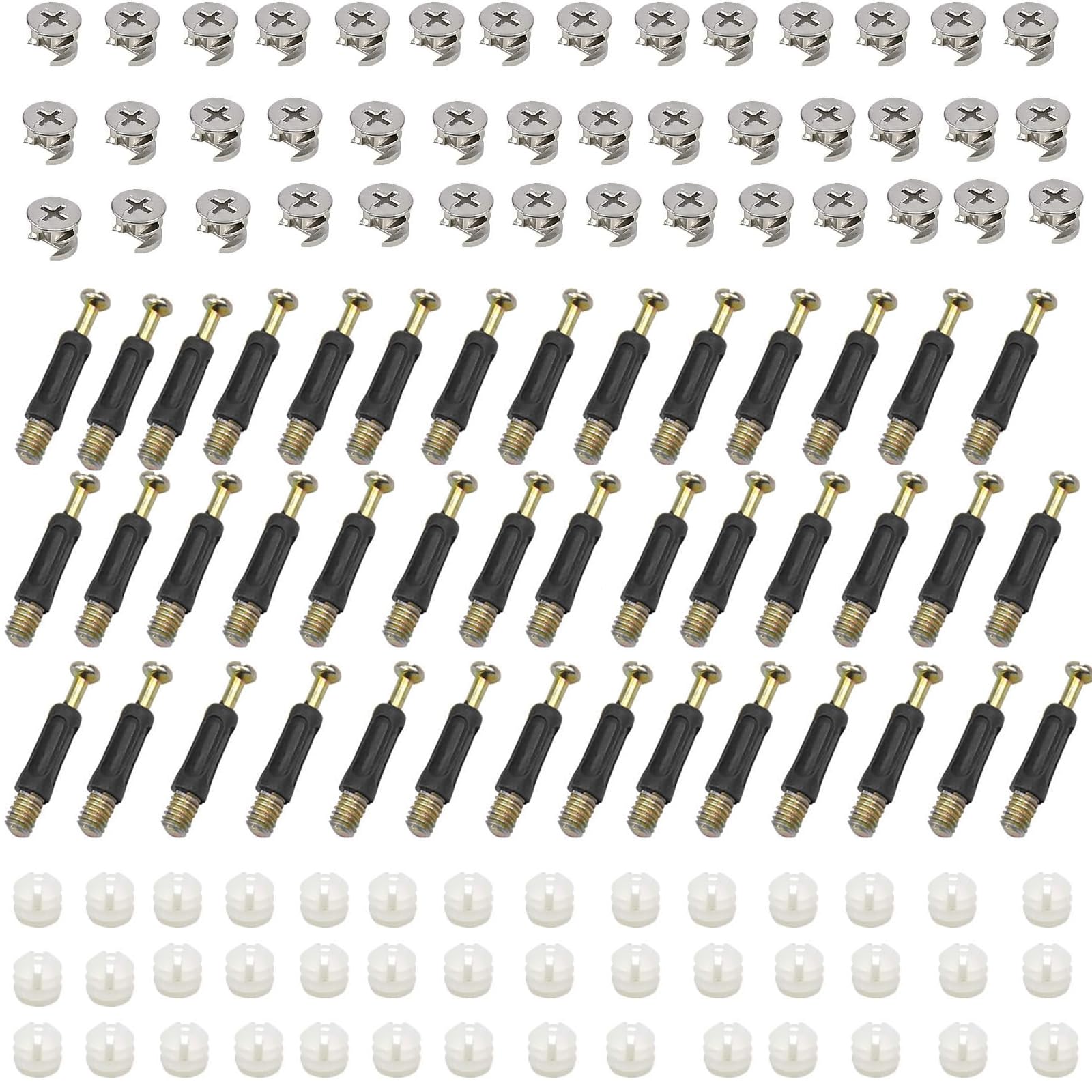 CANGCANG 42 Sets Furniture Hardware Fixing Screws Set,Furniture Bolts,Cabinet Connectors with Dowel Bolts Nut Locking Cam for Bed Cupboard Furniture Splicing Wardrobe Drawer(M6)