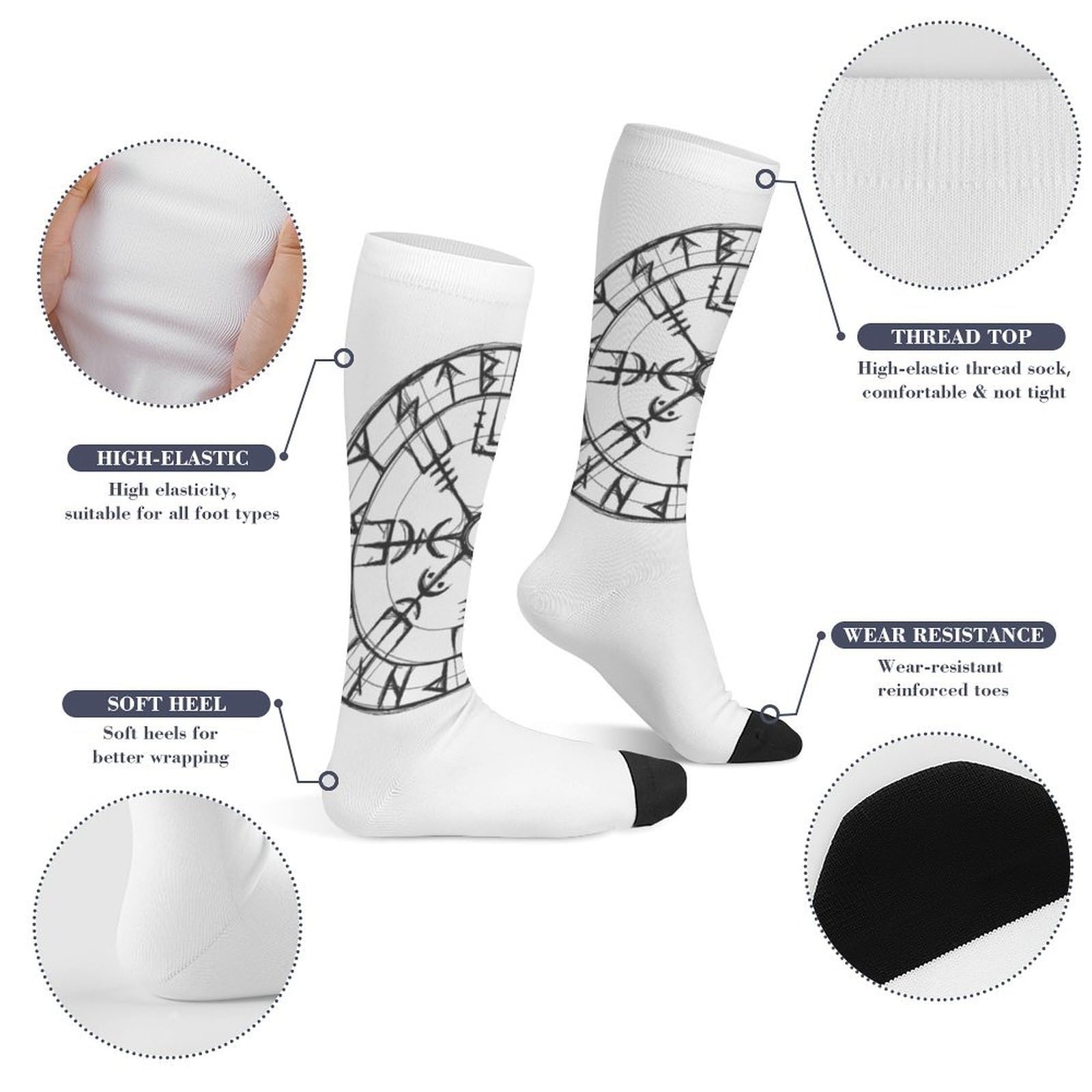 Calzini da Equipaggio Novelty Art, Scheletro Vichingo, Valchiria e Vegvisir Stampati, Casual Traspiranti