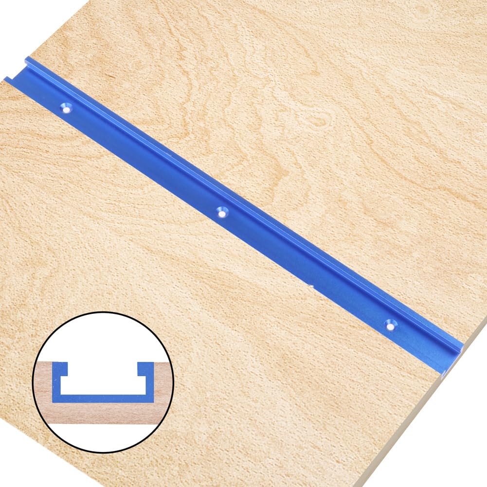 2pc Aluminum 400mm Double-Cut Profile Universal 3/4" T-Track with Predrilled Mounting Holes and Wood Screws,30 Type T Track for Woodworking Jigs and Fixtures,Drill Press Table,(15.75in)-BL