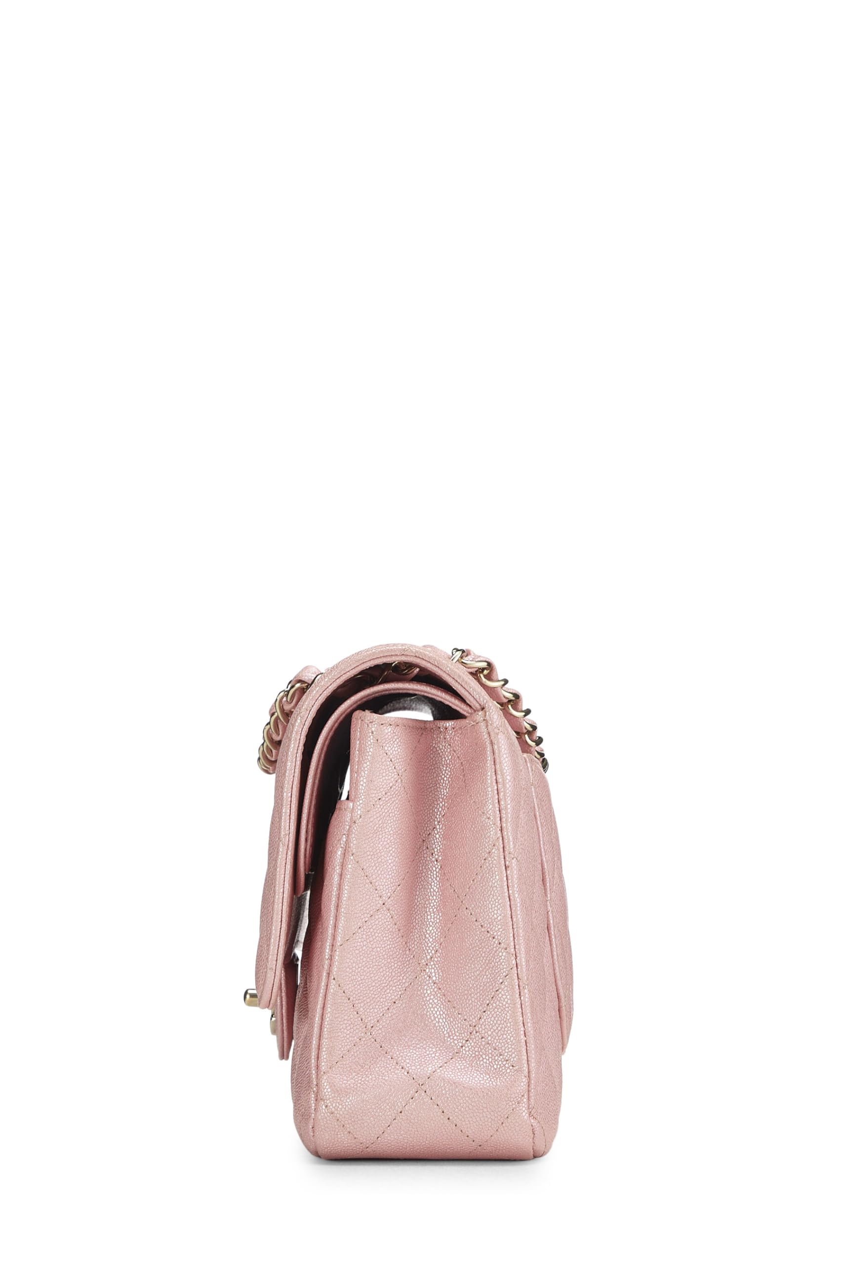 Chanel, Pre-loved Iridescent Pink Quilted Caviar Classic Double Flap Medium, Pink