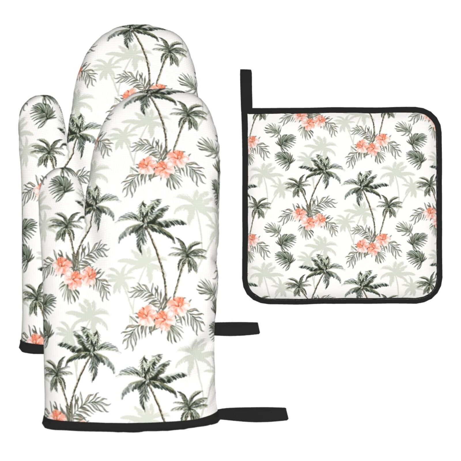 Yyoretp Black Tropical Palm Trees Print Oven Mitts And Potholders Bbq Gloves-Oven Mitts And Pot Holders For Cooking Baking
