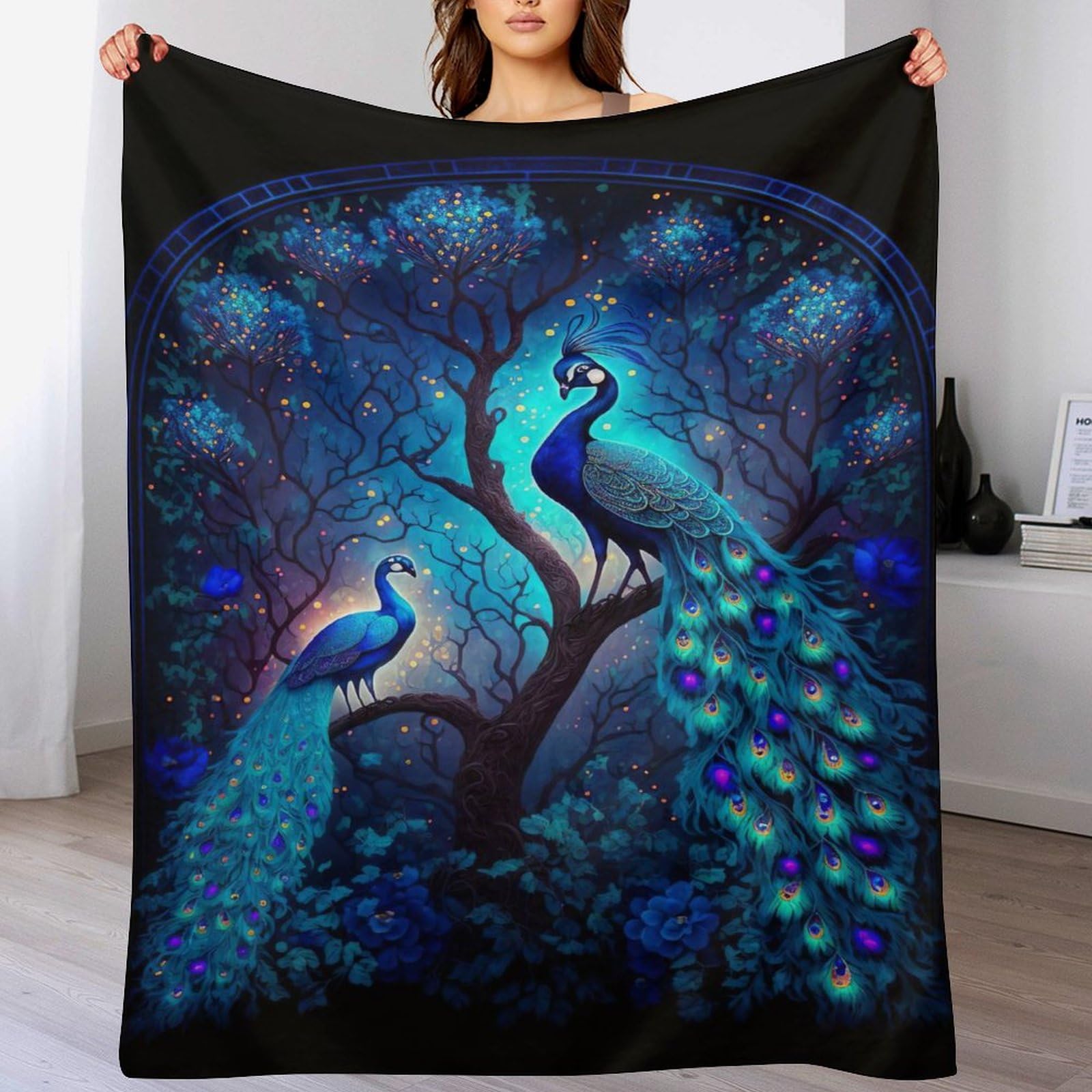 Couvertures douce en paon flannel plaid chaud et moelleux