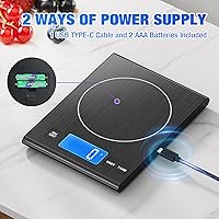 Vista 2 de Diyife - Báscula de cocina recargable de acero inoxidable 304, báscula digital de alimentos de 33 libras con pantalla LCD, baterías y carga tipo C