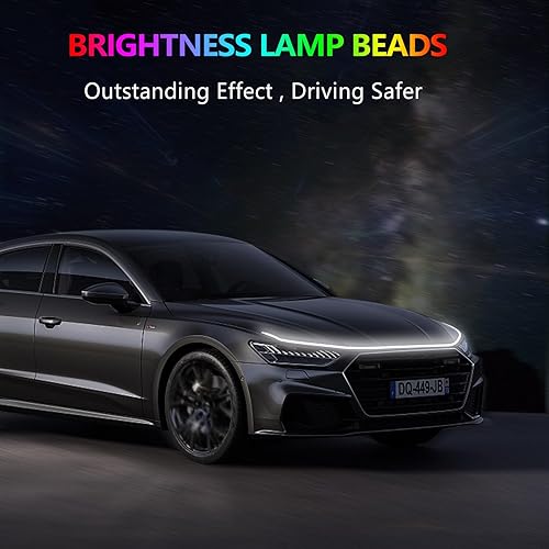 Miniatura 3 de HConce Tira de luz para capó de automóvil de 59 pulgadas, tira de luz LED dinámica para automóvil, flexible, para exteriores, impermeable, para